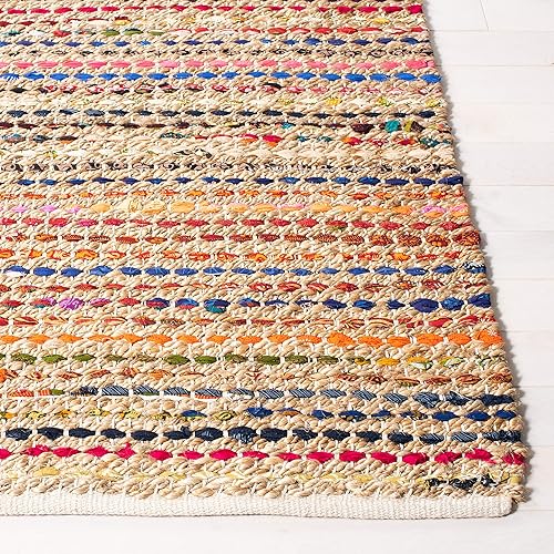 Miniatura 4 de SAFAVIEH Cape Cod Collection CAP301A - Alfombra cuadrada de yute trenzada de yute de 6 pies, hecha a mano, color natural y multicolor