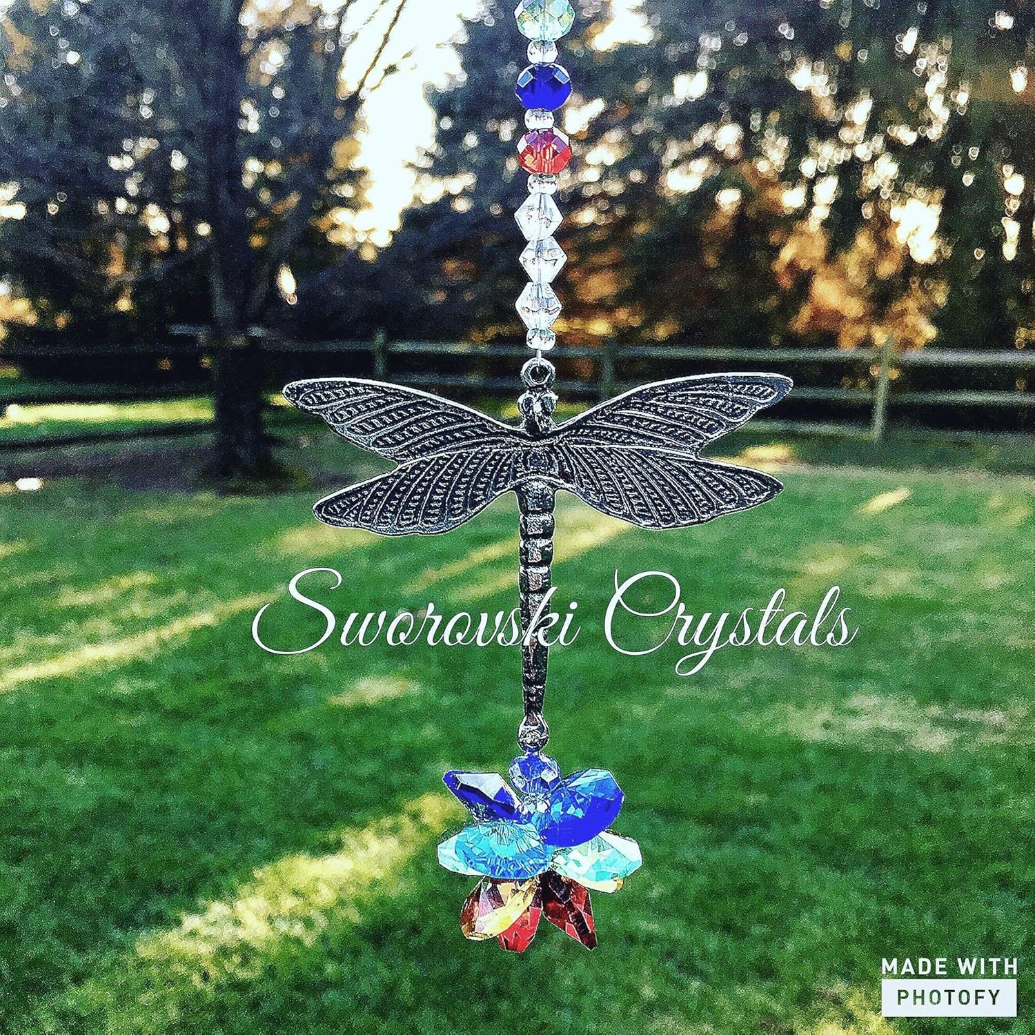 Swarovski Crystal Chakra Sun Catcher,Dragonfly Rear View