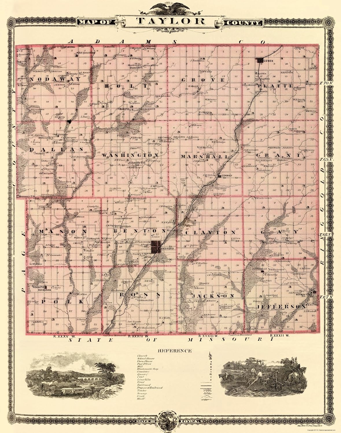 Old County Maps TAYLOR COUNTY IOWA LANDOWNER MAP (IA) BY ANDREAS 1875 Matte Bright Canvas