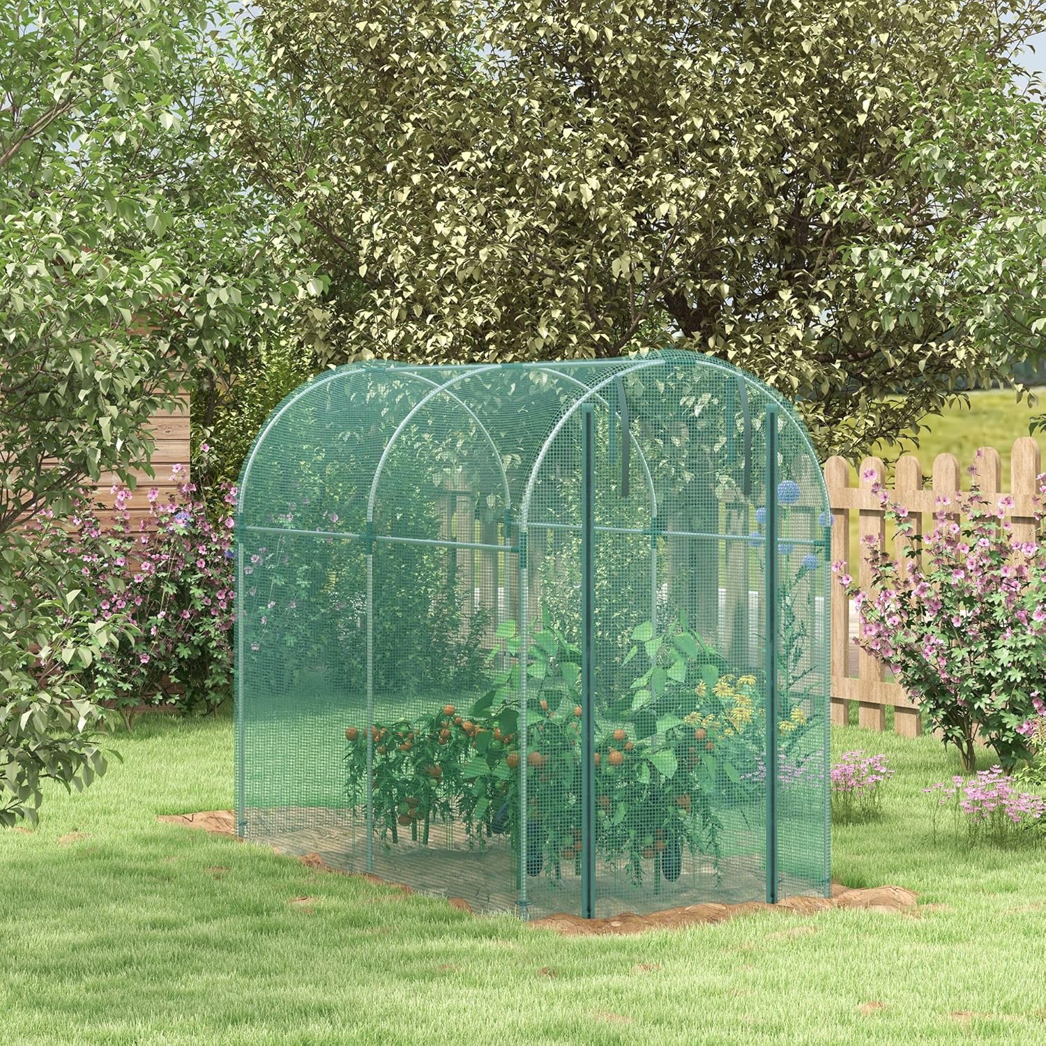 Green Crop Tent 47.25x94.5x74in: Galvanized Steel Tubular fFor rame, HDPE mesh Enclosure, Walk-in Zippered Door, Corrosion-Resistant, Wind-Stable Ground Mount