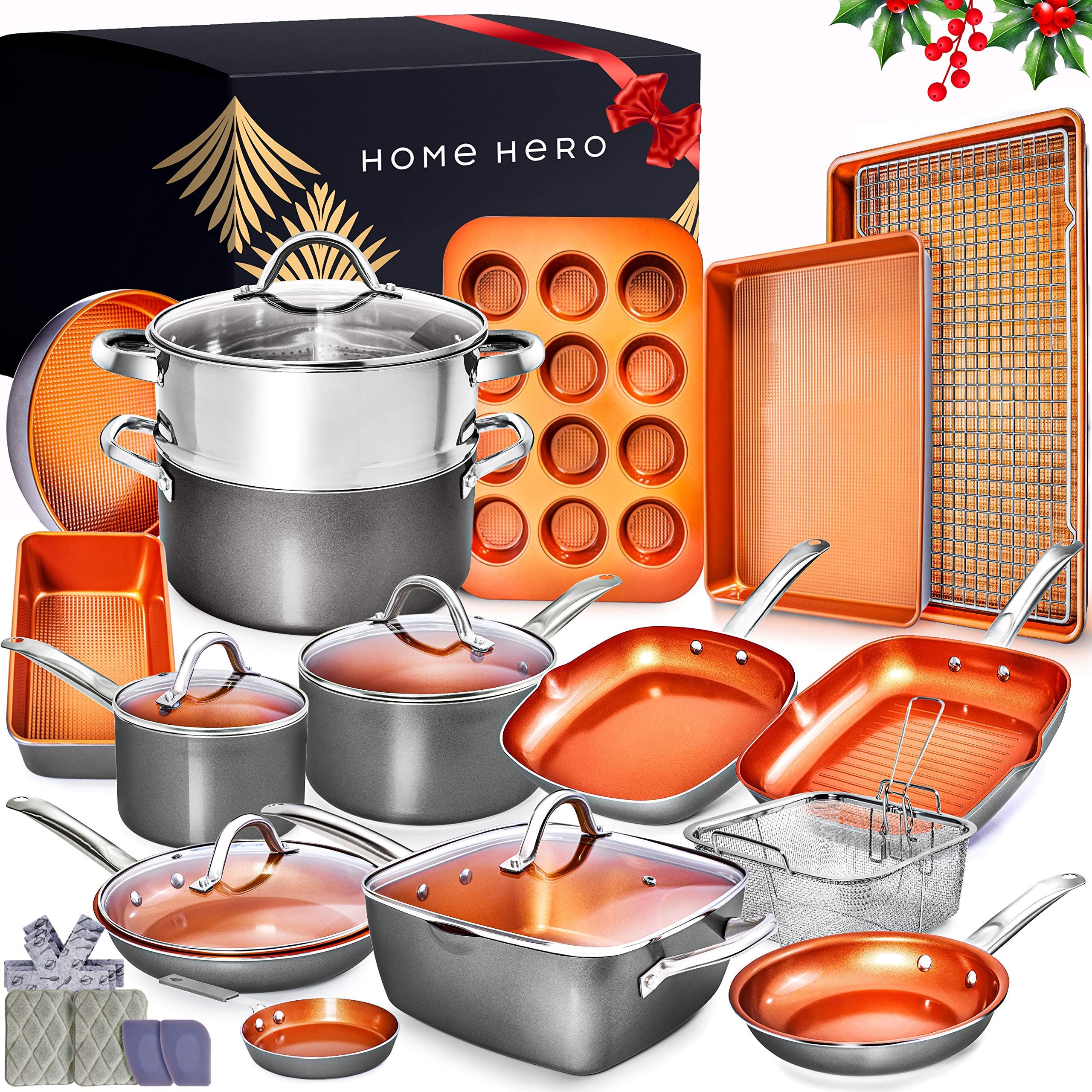 Home Hero Copper Pots and Pans Set -23pc Copper Cookware Set Copper Pan Set Ceramic Cookware Set Ceramic Pots and Pans Set...