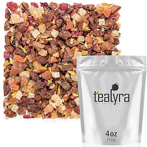 Tealyra - Macaron à la Pêche - Mango de Piña - Mezcla de té con hojas sueltas a base de hierbas - Sin cafeína - rico en vitaminas - caliente o