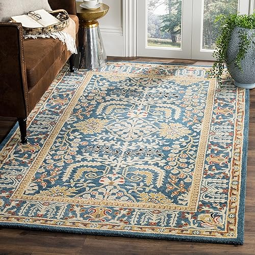SAFAVIEH Antiquity Collection 5' x 8' Dark Blue/Multi AT64B Handmade Traditional Oriental Premium Wool Area Rug
