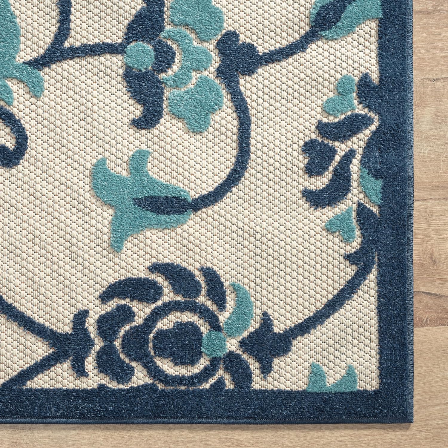 LR Home 8x10 Indoor/Outdoor Area Rug for Home Decor | Classic Floral Carpet Suitable for Living Room, Bedroom, Playroom, Patio, Garden | Durable Performance Farmhouse Rug | Blue/Multicolor
