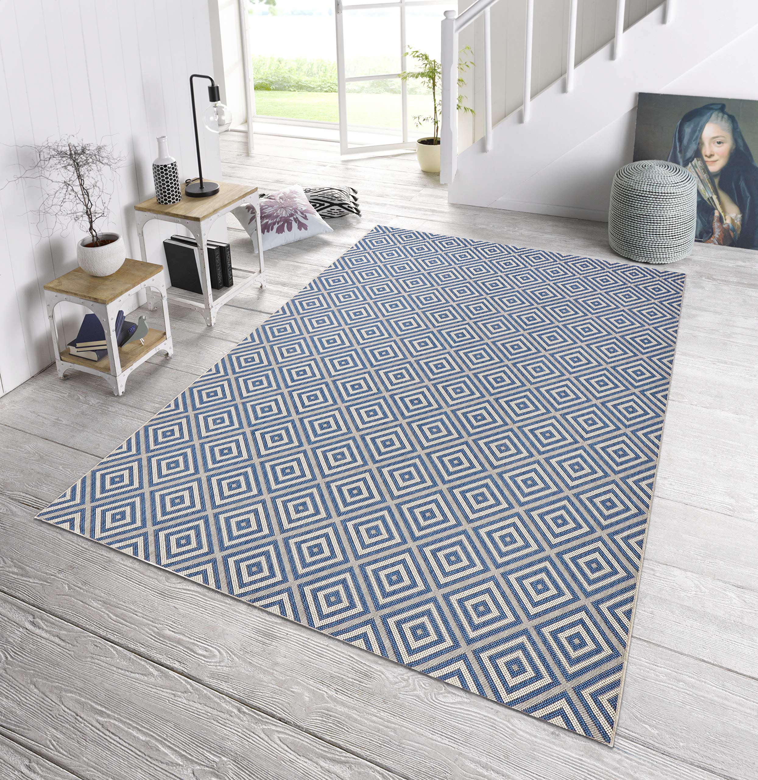 NORTHRUGS Tapis pour l'intérieur et l'extérieur - 140 x 200 cm - Résistant aux intempéries - Moderne - Motif géométrique à carreaux - Pour balcon, terrasse, jardin, jardin d'hiver, salon - Imperméable