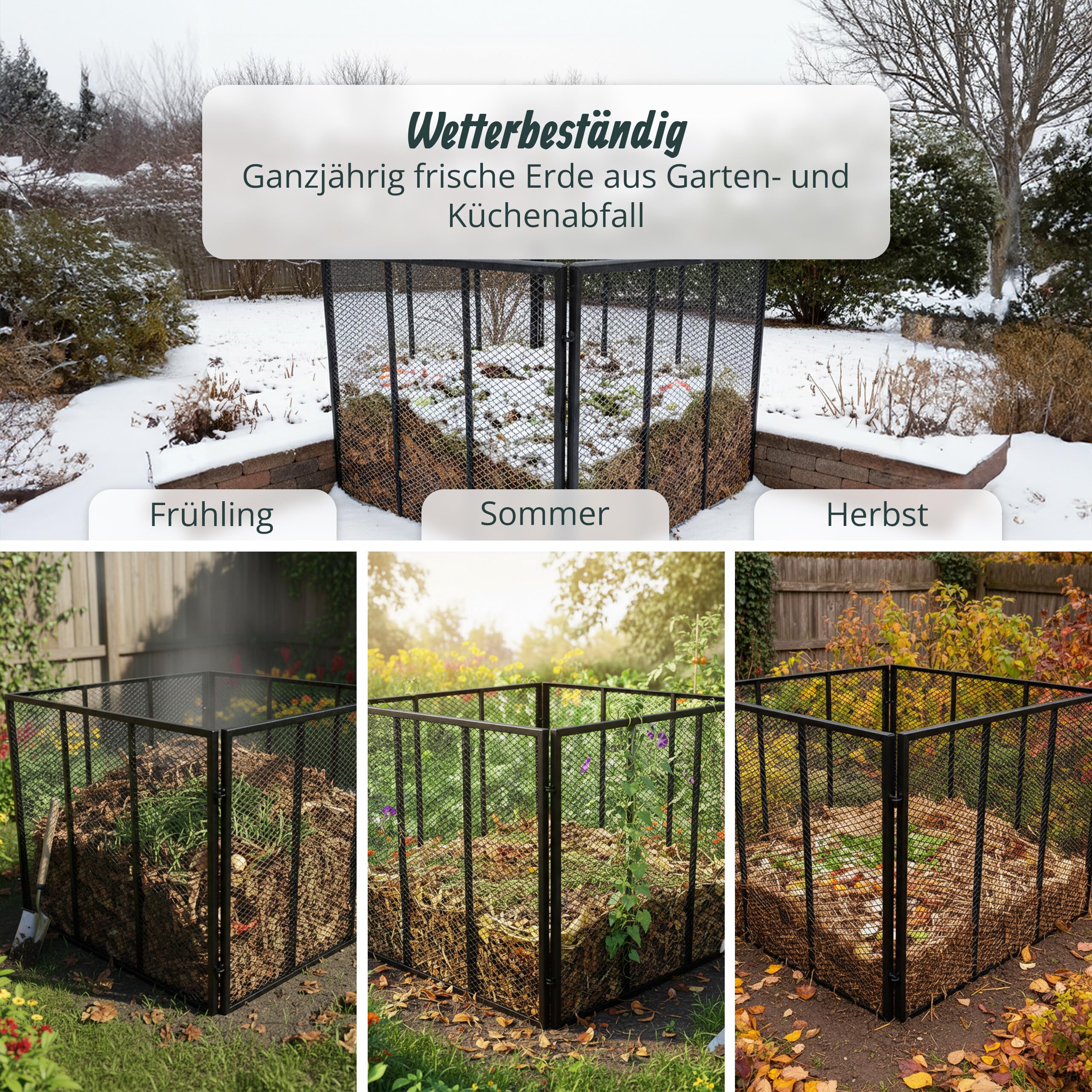 Relaxdays Komposter Metall, Biokomposter Garten, HBT: 80 x 100 x 100 cm, 800 Liter, Laubkomposter Gitter, Stahl, schwarz