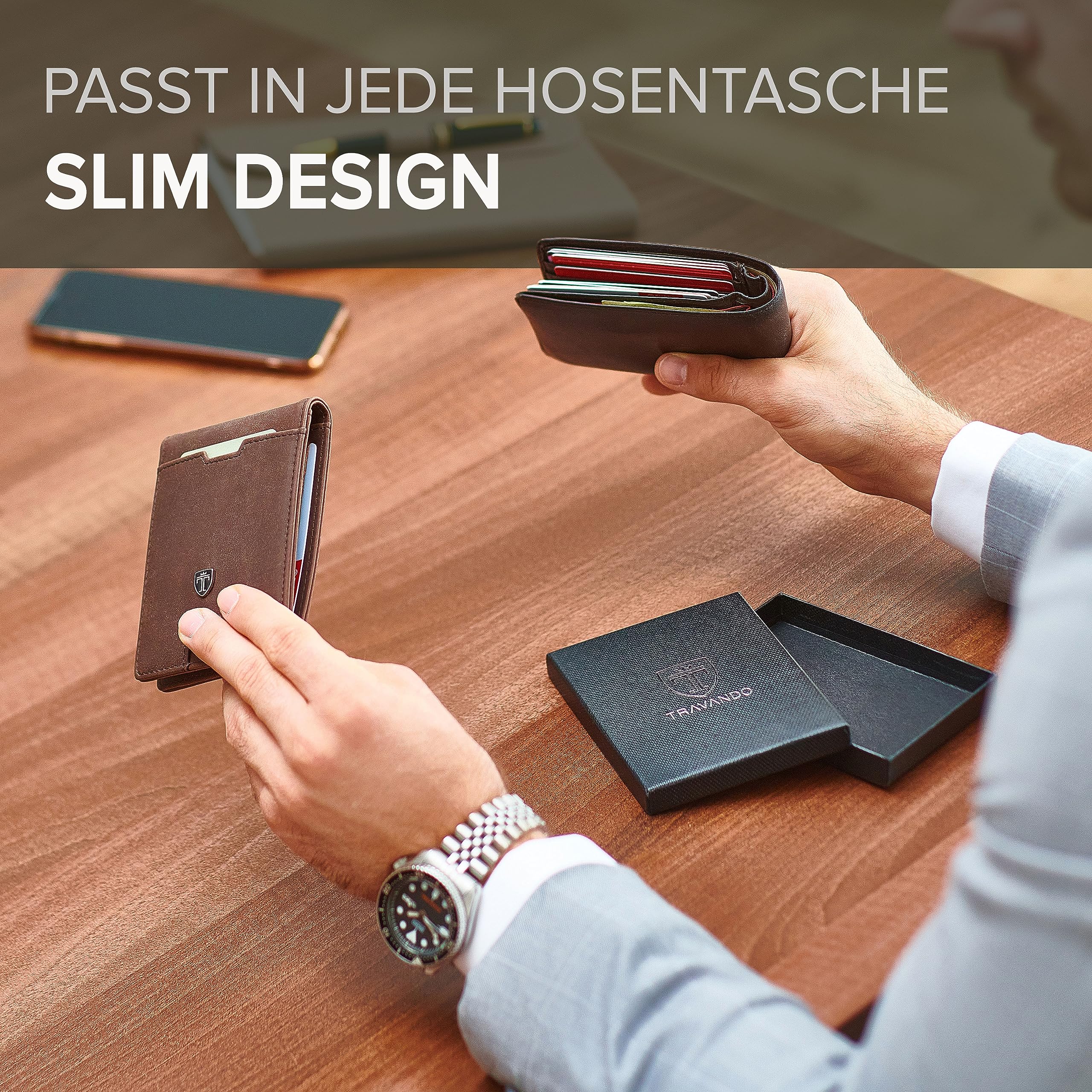 TRAVANDO Portafoglio uomo piccolo con protezione RFID „VIENNA“ Porta carte di credito con clip per contanti, Portafogli Porta tessere slim tascabile, Portatessere Raccoglitore banconote