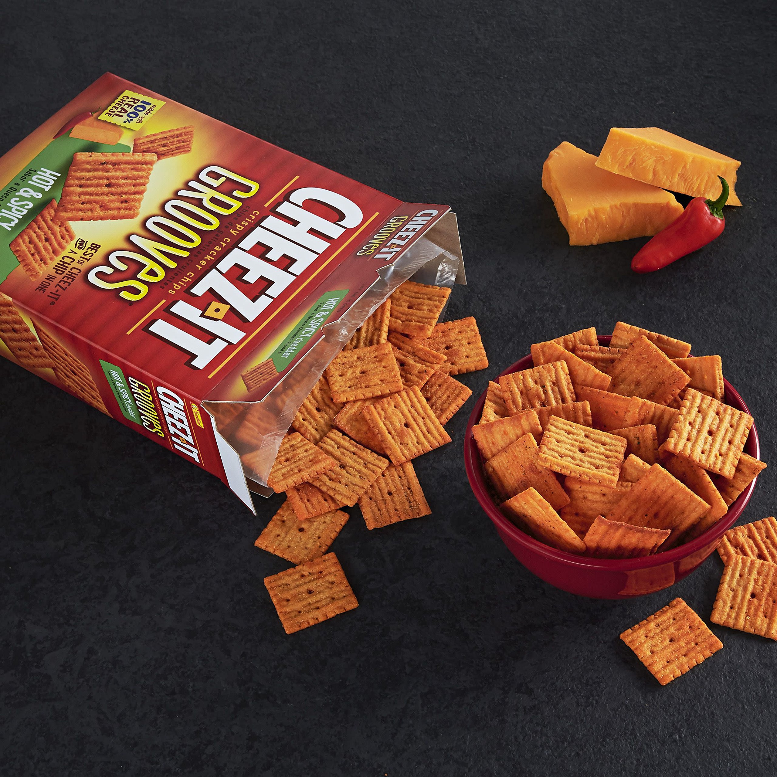 (Discontinued by Manufacturer)CheezIt Grooves Crispy Cheese Cracker Chips, Hot & Spicy Cheddar