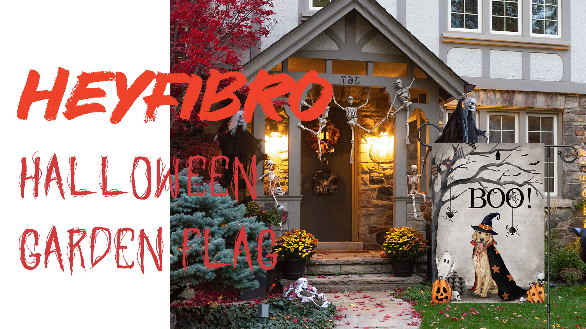Heyfibro Halloween-Gartenflagge – Golden Retriever Motif, 30,5x45,7 Cm, Doppelseitig, Jute
