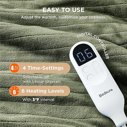 Vista 114 de Bedsure - Manta eléctrica tamaño matrimonial; térmica, de franela suave, calentamiento rápido, 10 ajustes de tiempo y 6 ajustes de calor; regalo 01
