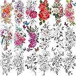 TASROI 18 Sheets Sexy Flower Rose Temporary Tattoos For Women Girls Adults, Women Body Art Fake Arm Tattoo Stickers, Waterproof Moon Butterfly Black Floral Tattoo Temporary Orchid Dahlia Neck Tatoos