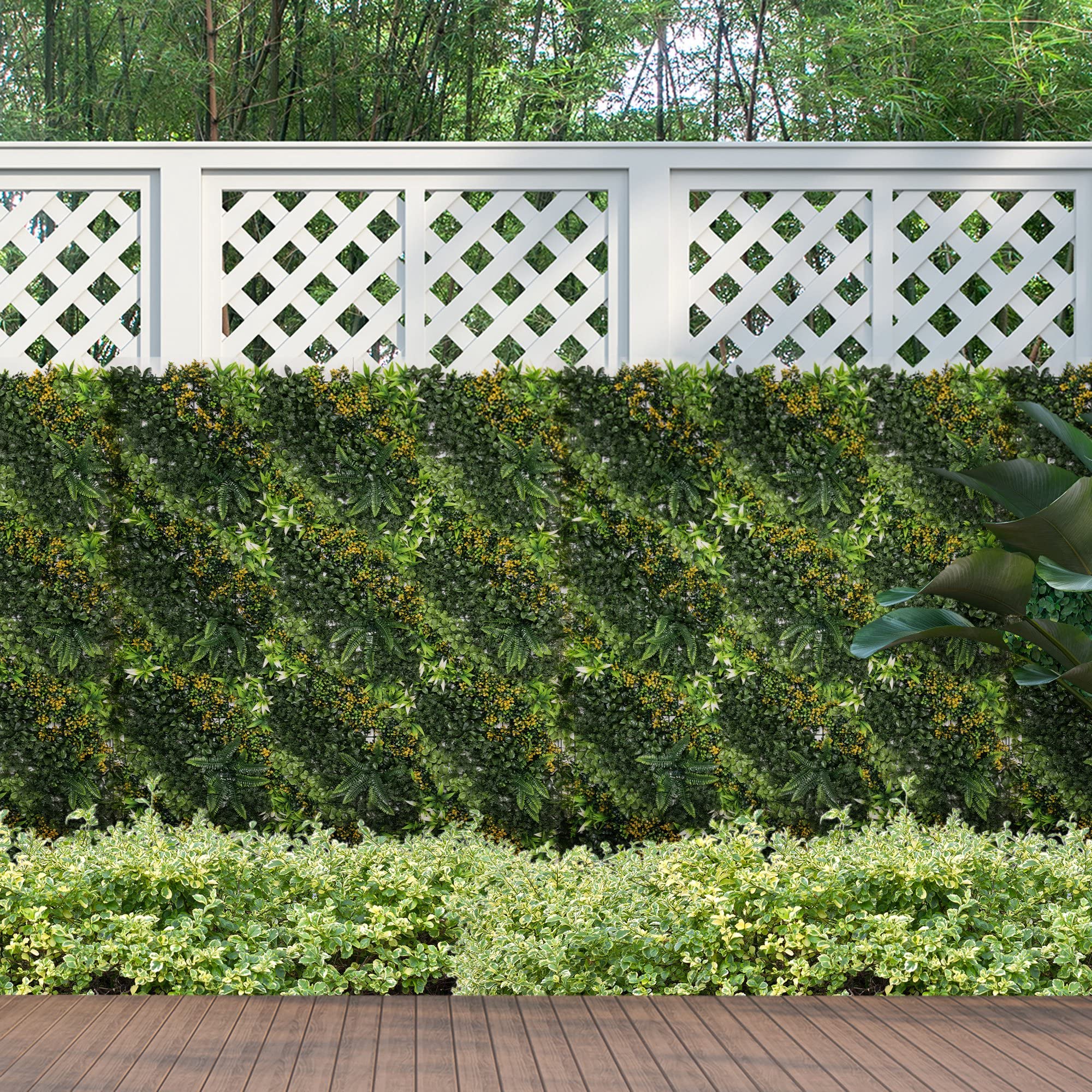 Outsunny künstliches Pflanzenwand Balkon Deko UV-Schutz 12 Stück 50x50 cm | UV-Schutz Sichtschutz Mehrblättriges Design Heckenpflanze für Garten Outdoor Dekor