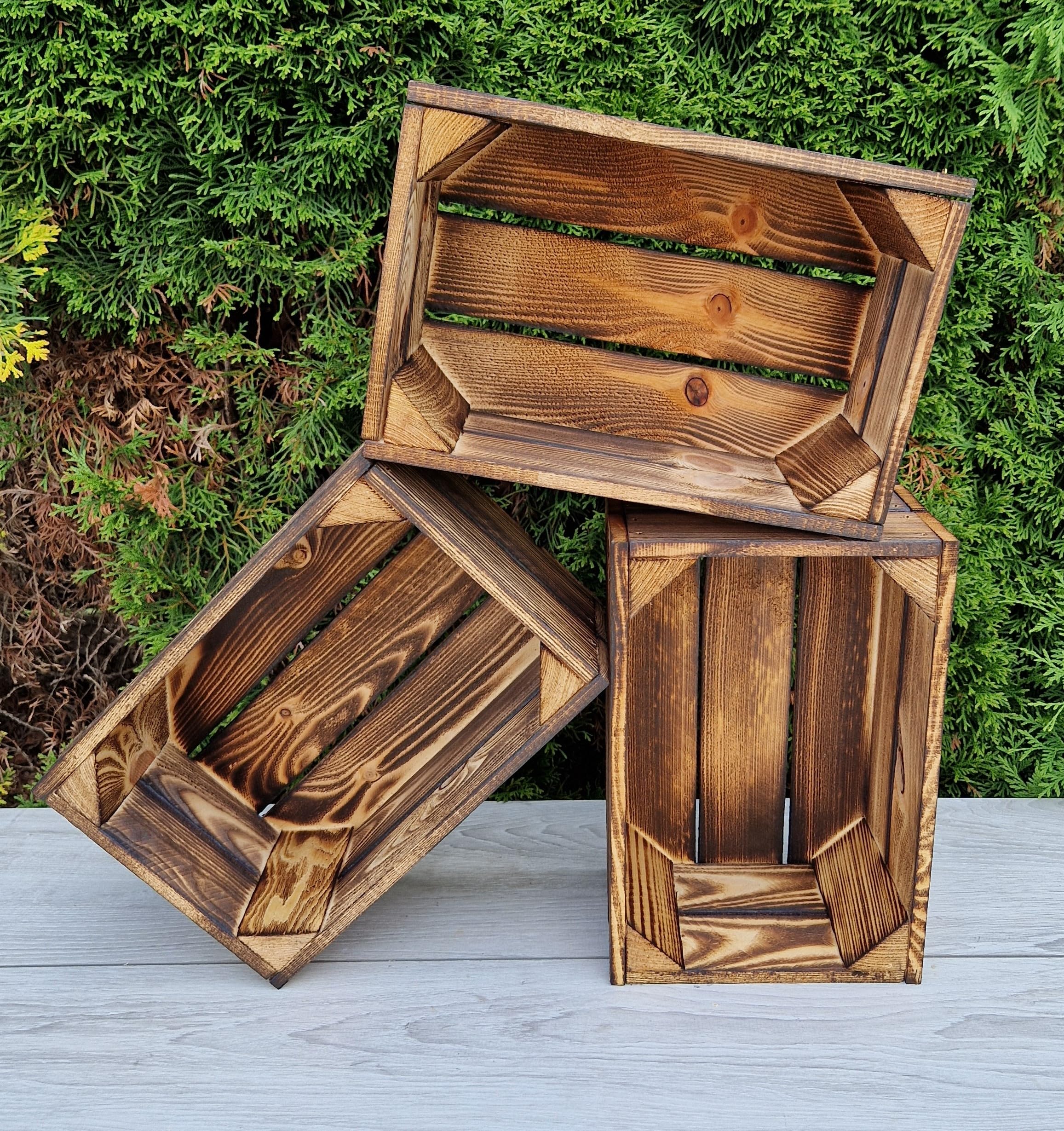 Caisses en bois massif 30x20x15 cm, lot de 1 à 12 – Pour le rangement et la déco – Finition naturelle ou effet brûlé – Style rustique, solide et empilable (Effet brûlé 10 caises, 30x20x15)