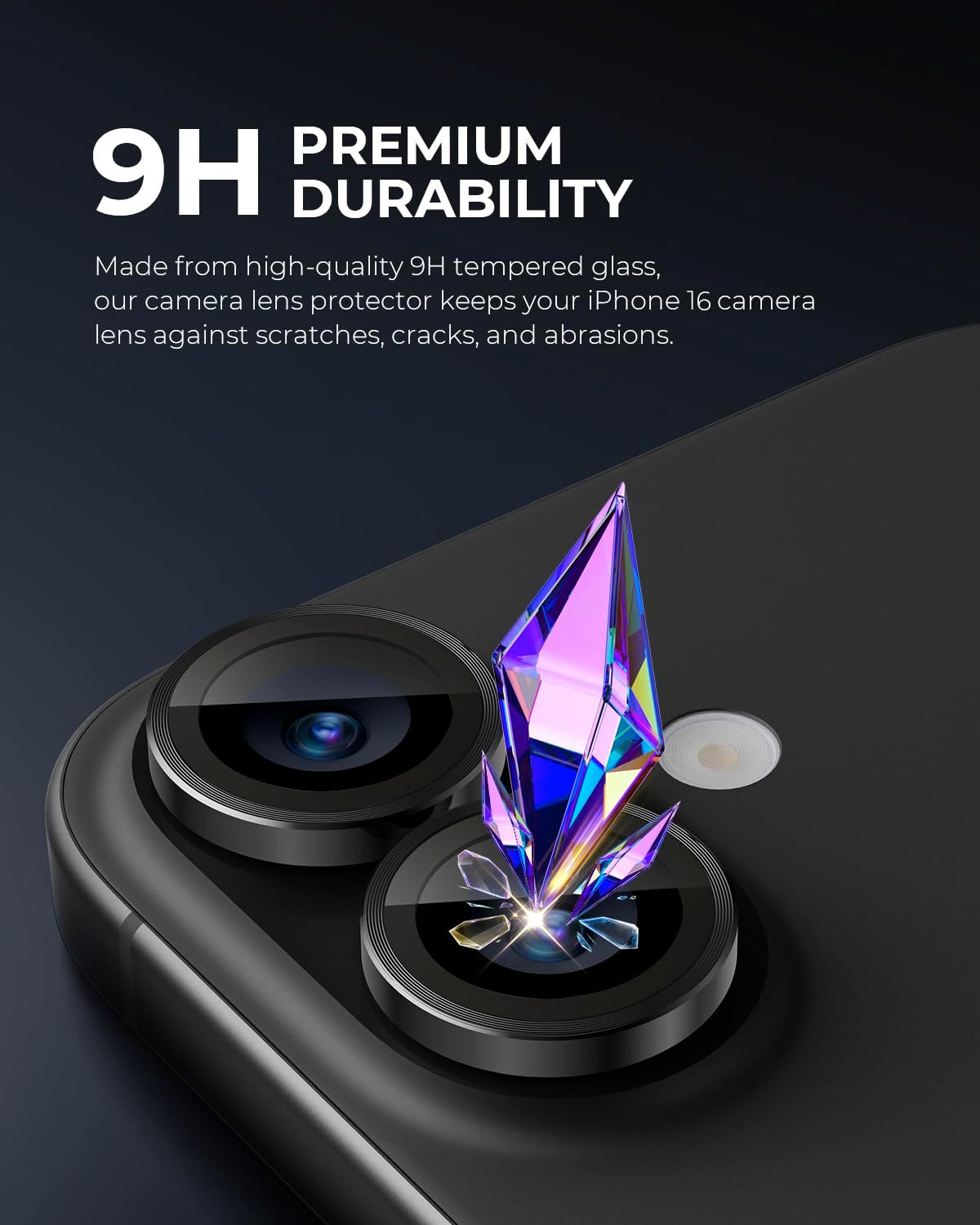 UARMOR Camera Lens Protector Compatible with [ iPhone 17, 16 & 16 Plus ] 9H Tempered Glass & Aluminum Cover, HD Clear, Easy Installation Kit - Black