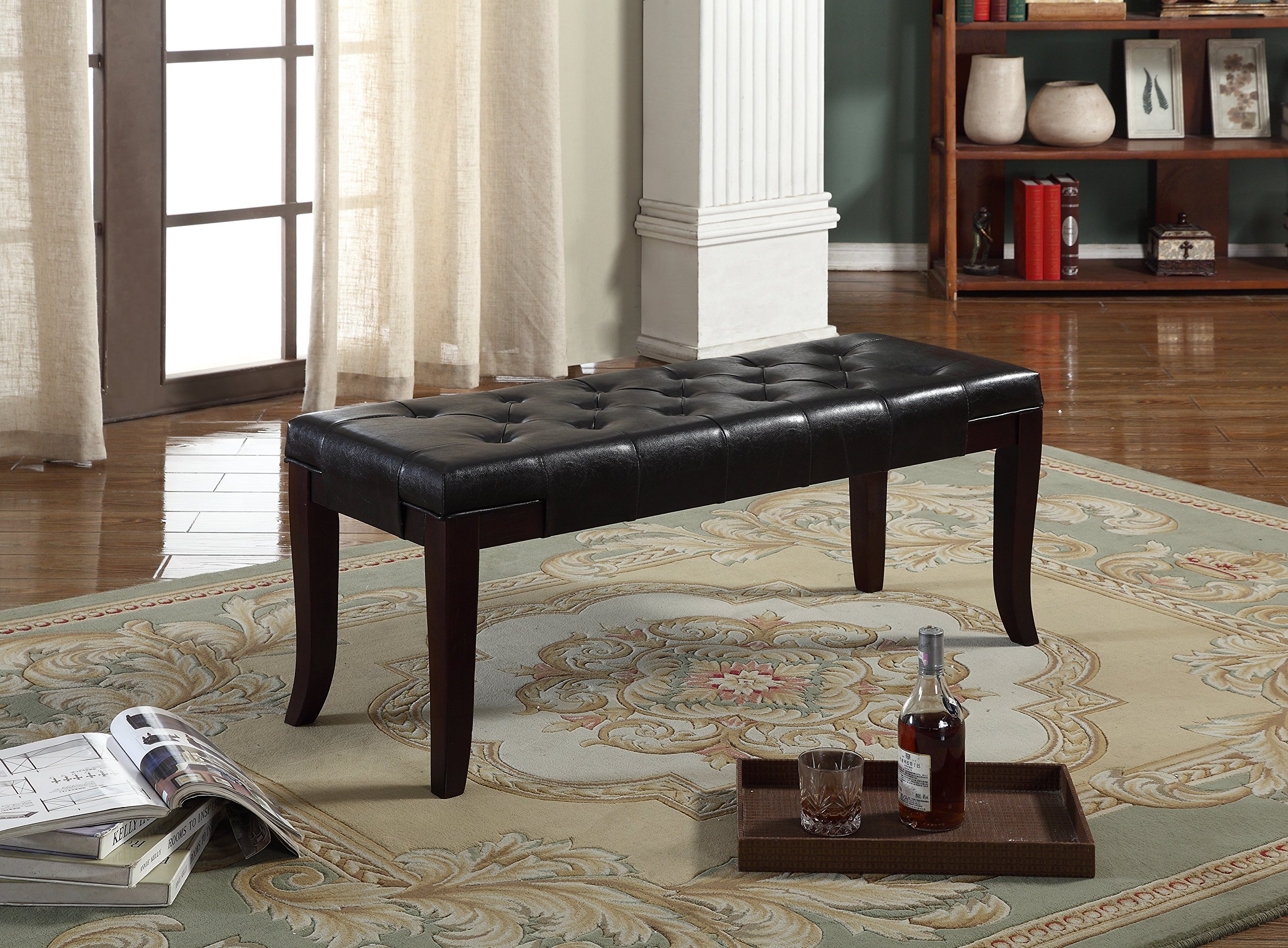 Roundhill Furniture Linon Faux Leather Tufted Bench, Espresso