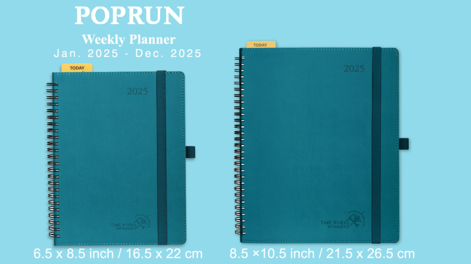 POPRUN A5 Academic Diary 2025-2026 Hardback Week To View (22x16.5 Cm) 25/26 Horizontal Weekly Planner 17 Months (Aug'25 - Dec'26) Mid Year, Inner Pocket (Pacific Green