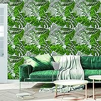 Vista 4 de Simplify Papel tapiz adhesivo, patrón de hojas de palma, 21 pulgadas de ancho, 16 pies, fácil de despegar, extraíble, dormitorio, sala de estar