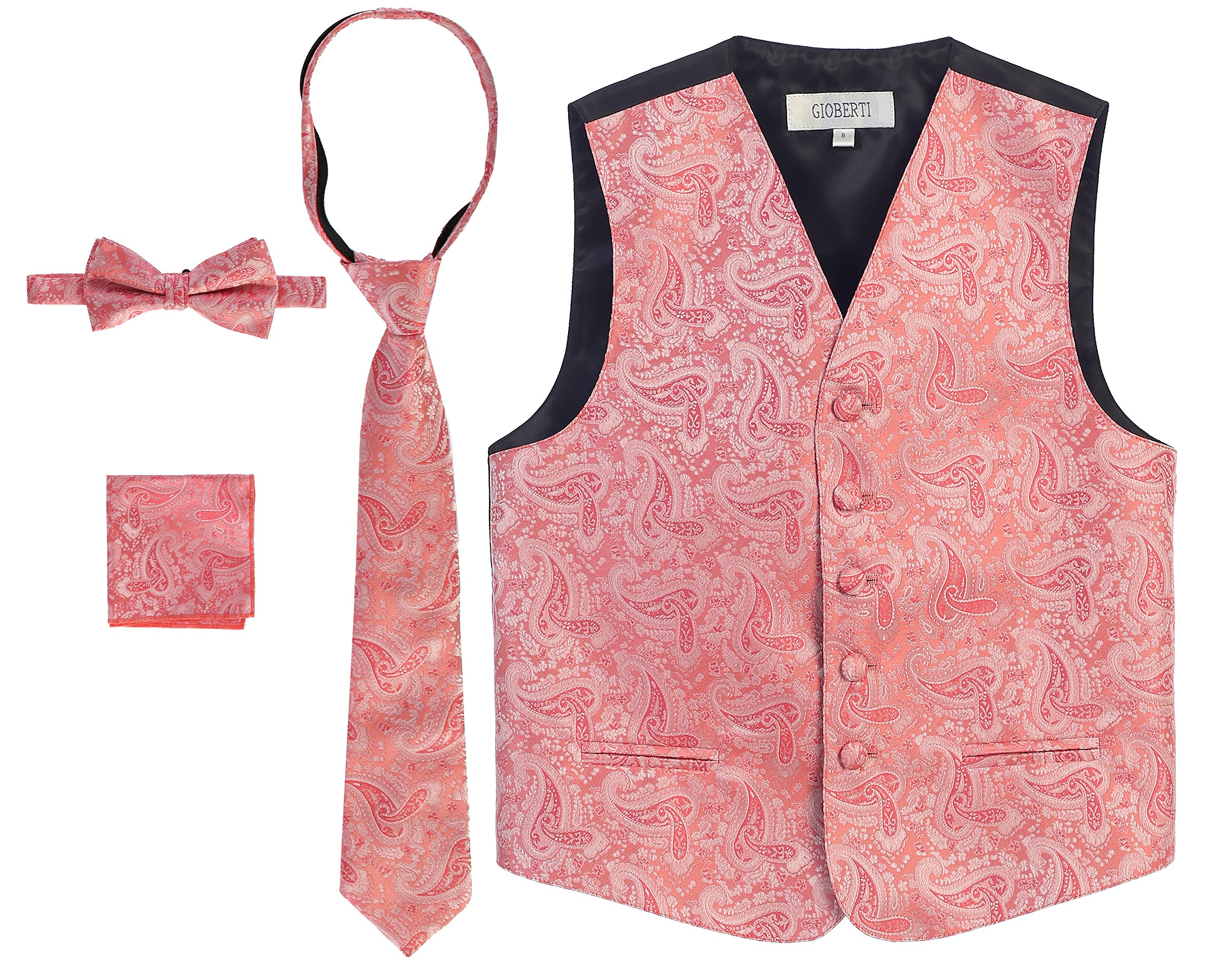 Gioberti Kids and Boys 4pc Paisley Vest Set - Vest, Bowtie, Tie, Pocket Square