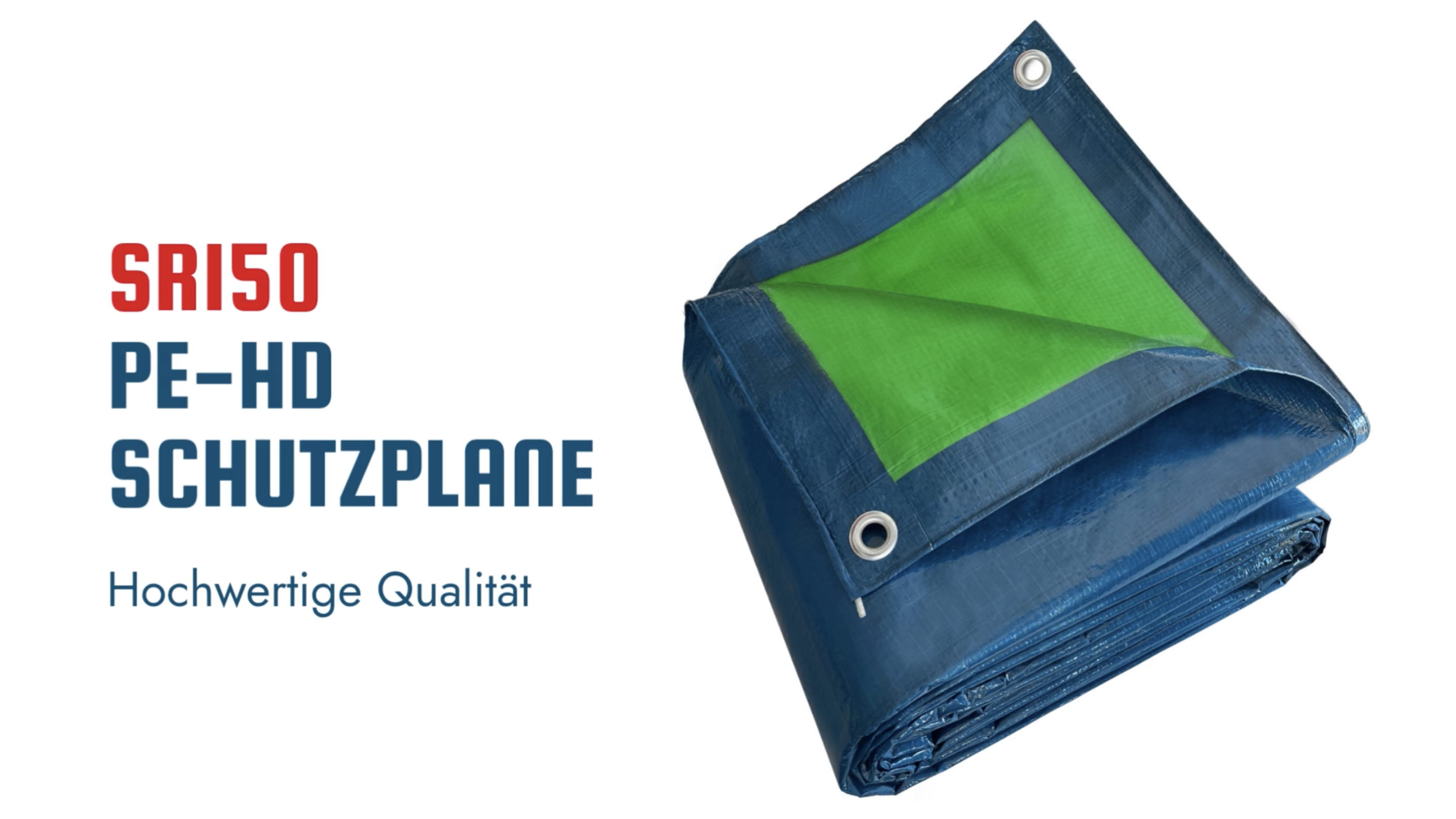 Schutzplane TECPLAST SR150MU – 8x12 M, 150 G/m², Wasserdicht, Mit Ösen, UV-beständig