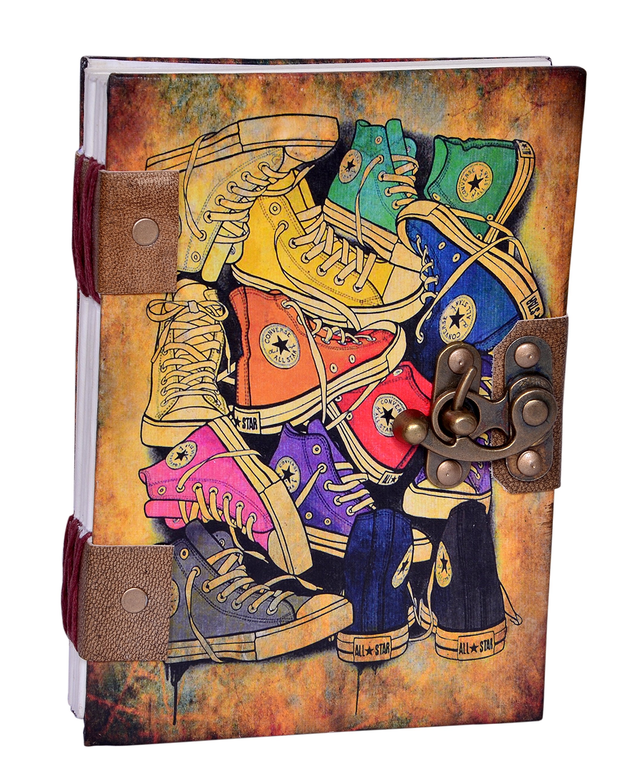 Purpledip Vintage Diary 'Ready To March': Handmade Paper Journal with Lock (10618), Multicoloured, Multicoloured