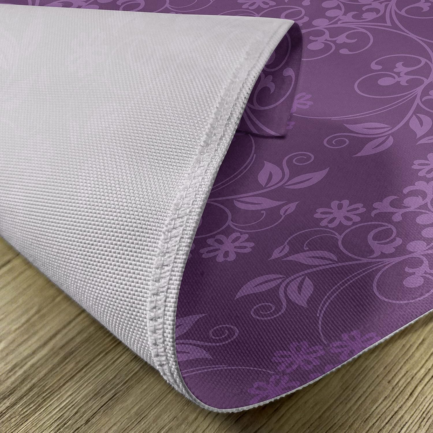Ambesonne Eggplant Place Mats Set of 8, Gorgeous Well-Formed Flowers Purple Background Damask Floral Arrangement Ornament, Washable Fabric Placemats for Dining Table, Placemat 8 pcs, Eggplant Purple