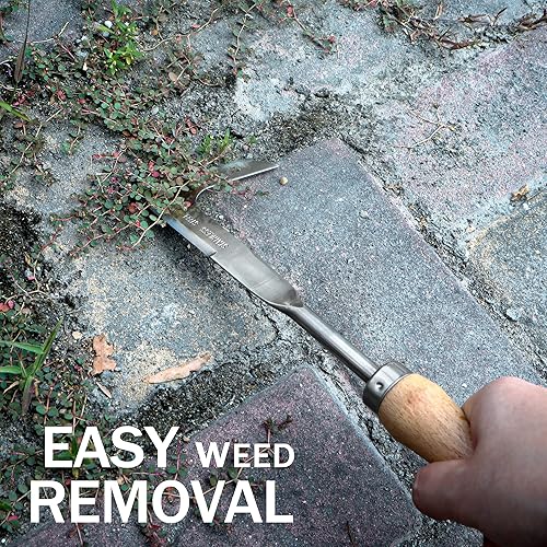 Miniatura 4 de Betus Desbrozadora de grietas, herramienta de deshierbe en forma de L para eliminar malas hierbas súper fácil, hoja de acero inoxidable resistente,