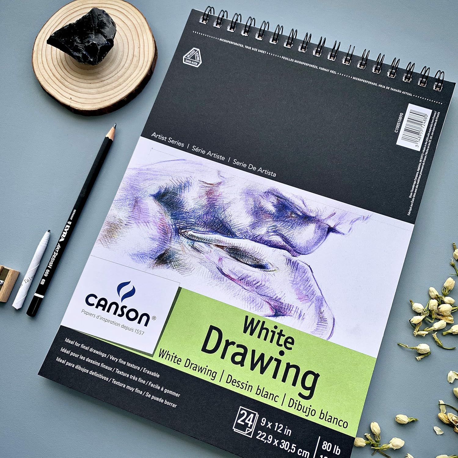 Canson Artist Series Drawing Paper, Wirebound Pad, 11x14 inches, 24 Sheets (80lb/130g) - Artist Paper for Adults and Students - Charcoal, Colored Pencil, Ink, Pastel, Marker