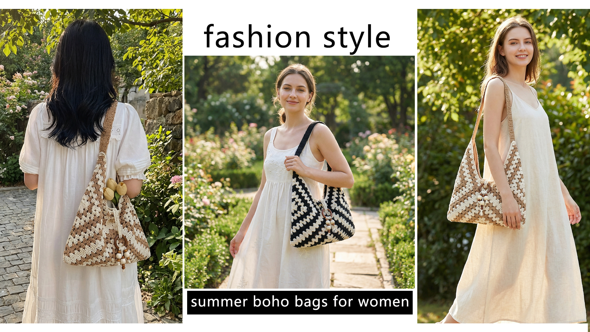 Bolso playero bohemio tejido de crochet para mujer miniatura 7