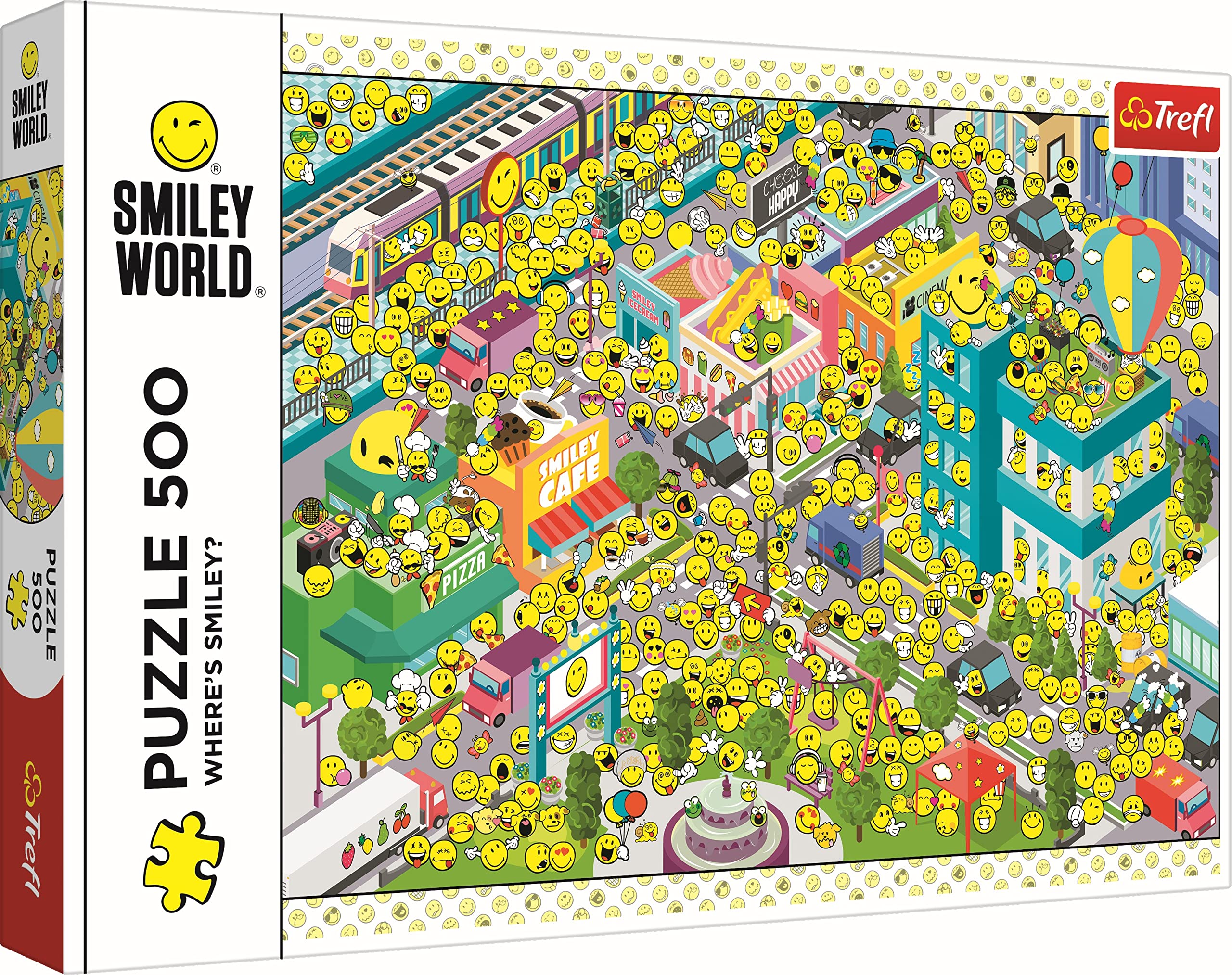 Trefl 500 Piezas-Sonrisa, Caras Felices, Emoticonos, DIY Moderno, Rompecabezas Clásicos para Adultos y Niños a Partir De 10 Años Puzzle, color world, dónde está smiley (37429)