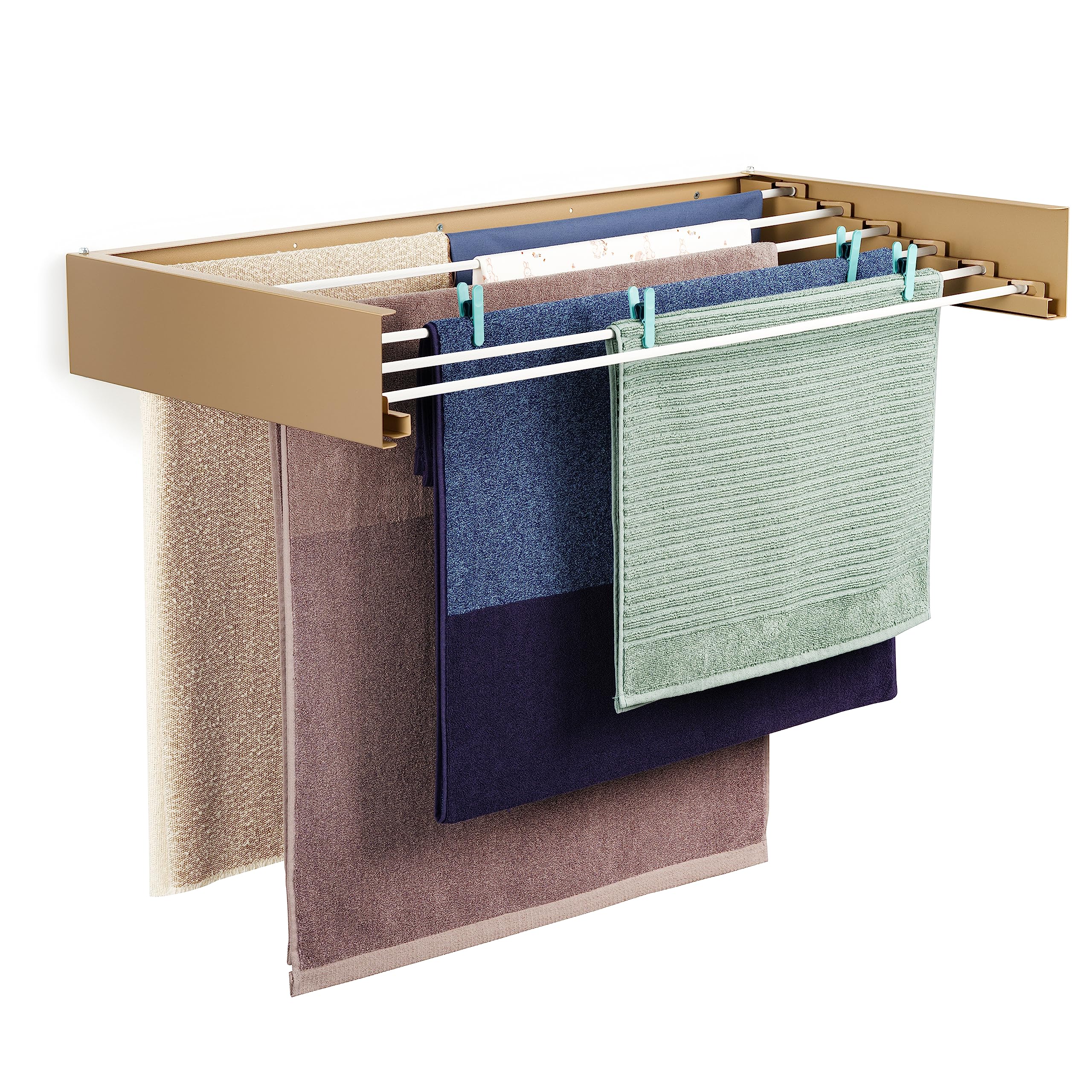 Stendibiancheria 100 cm - Montaggio a Parete - Retrattile - Stendibiancheria a Scomparsa Richiudibile per Interni o per Esterni - 25 kg di capacità, 6 mt Lineari (beige)