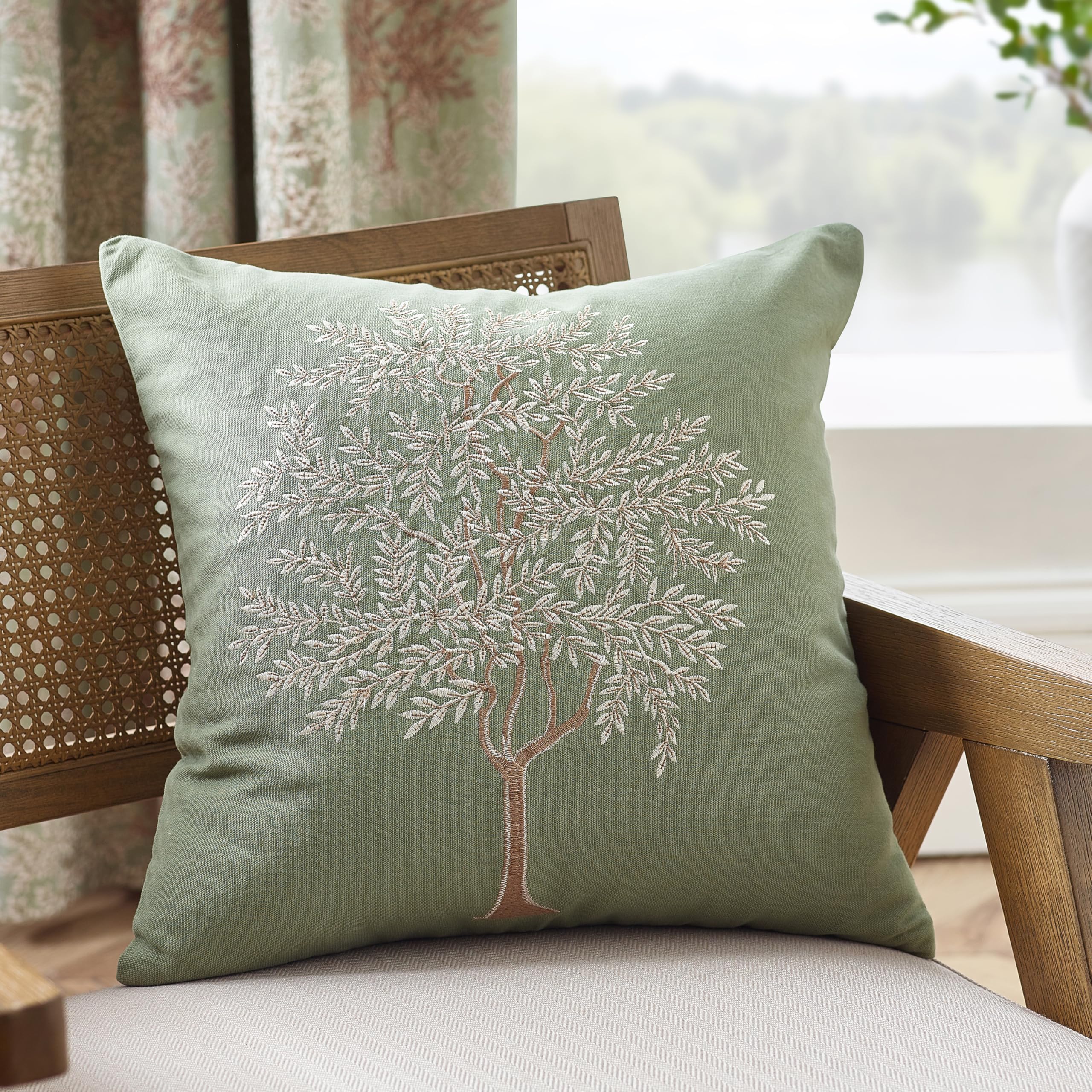 Catherine Lansfield Woodland Trees Embroidered 45X45Cm Cushion Green from B&Q