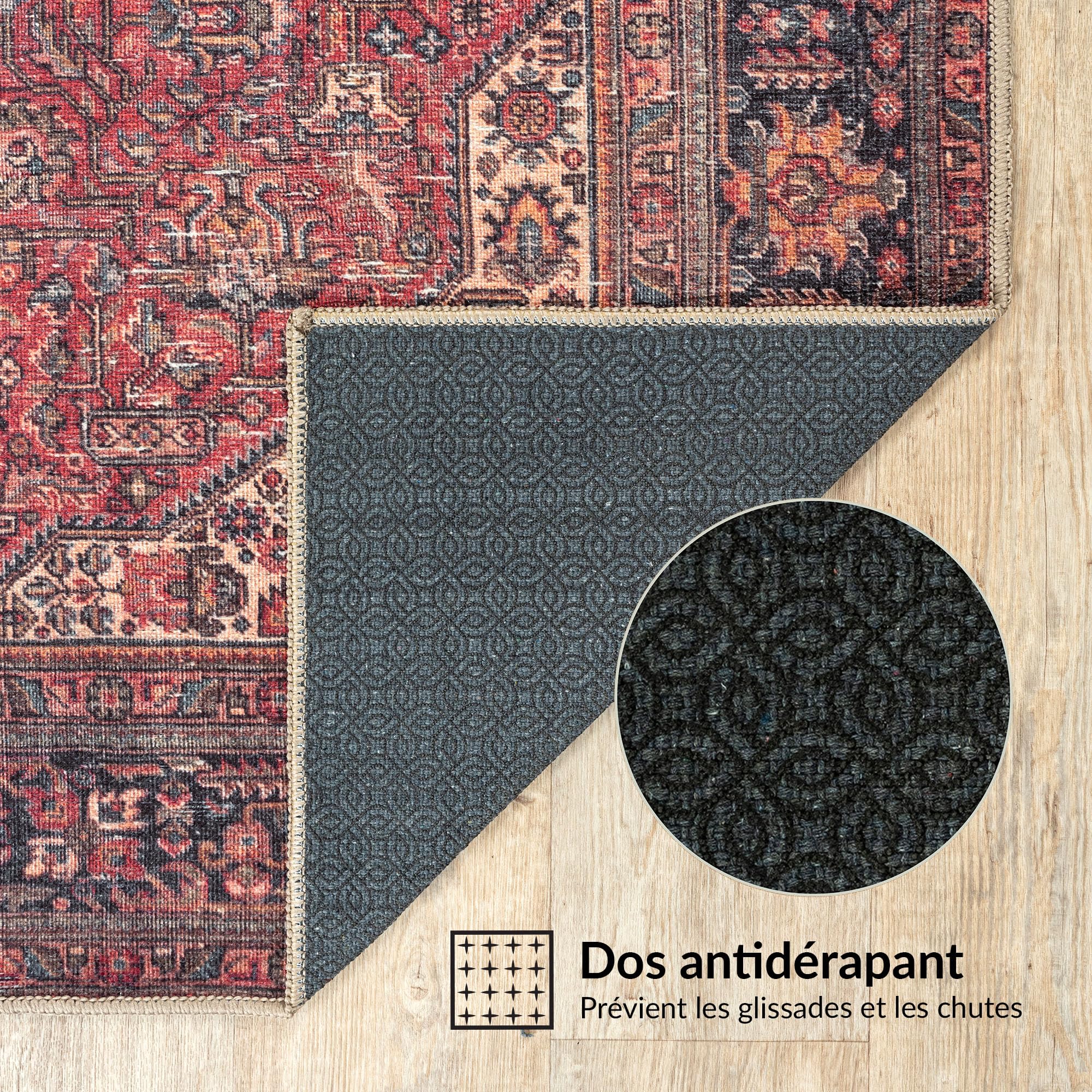 artyrugs Tapis Lavable en Machine, 152x213cm, 75% Coton Recyclé, Poils Courts, Dos Antidérapant, Ne Perd Pas Ses Fibres, Tapis pour Salon, Chambre, Cuisine, Couloir, Bureau, Rouge Carmin