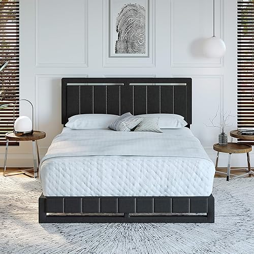 Miniatura 135 de Boyd Sleep Beaumont - Cama de plataforma tapizada con cabecero, base de colchón con 14 soportes de listones de madera, no requiere somier, piel