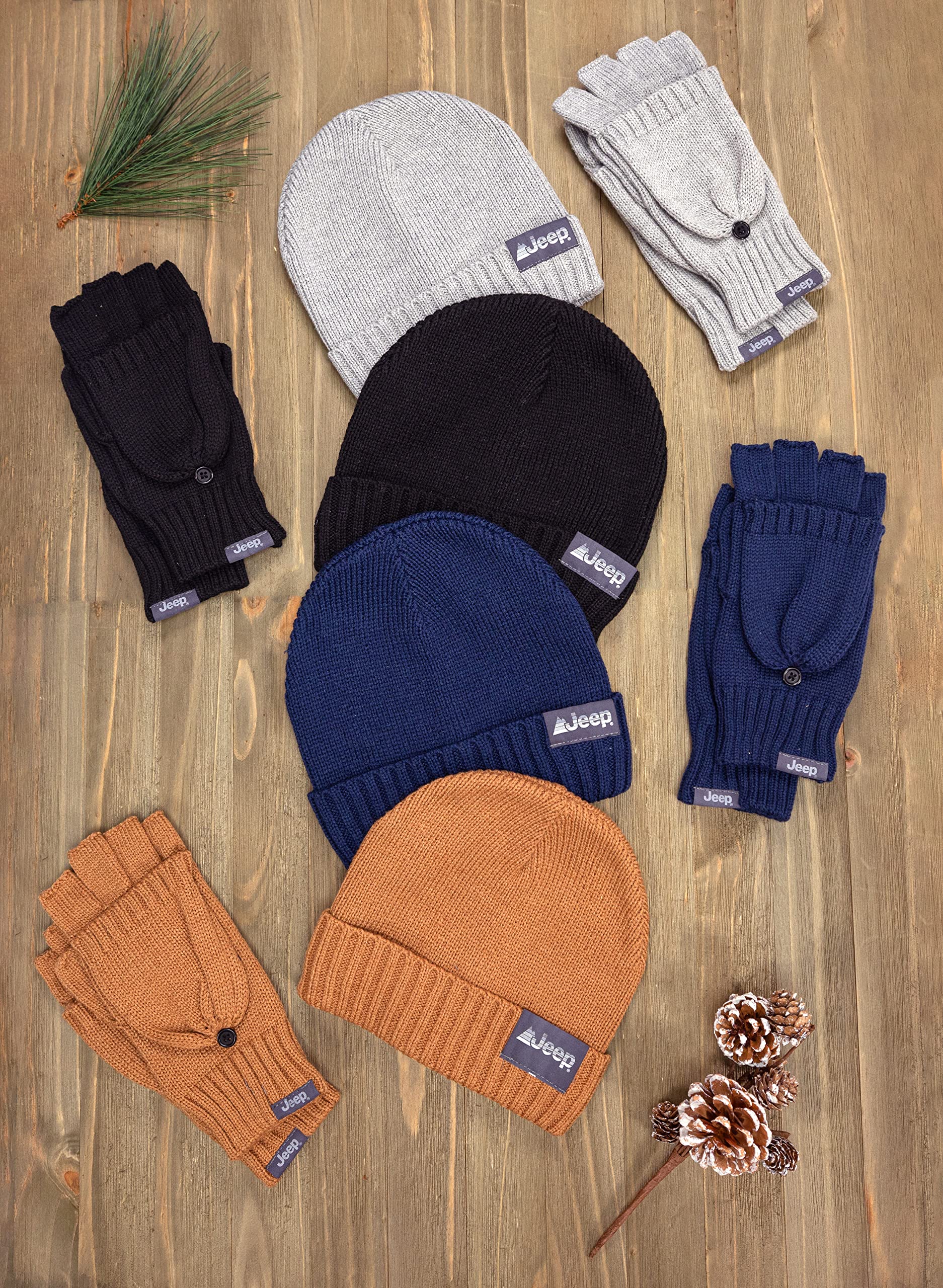 Jeep Set Di Guanti Convertibili E Beanie Set di accessori invernali Unisex - Adulto (Pacco da 2)