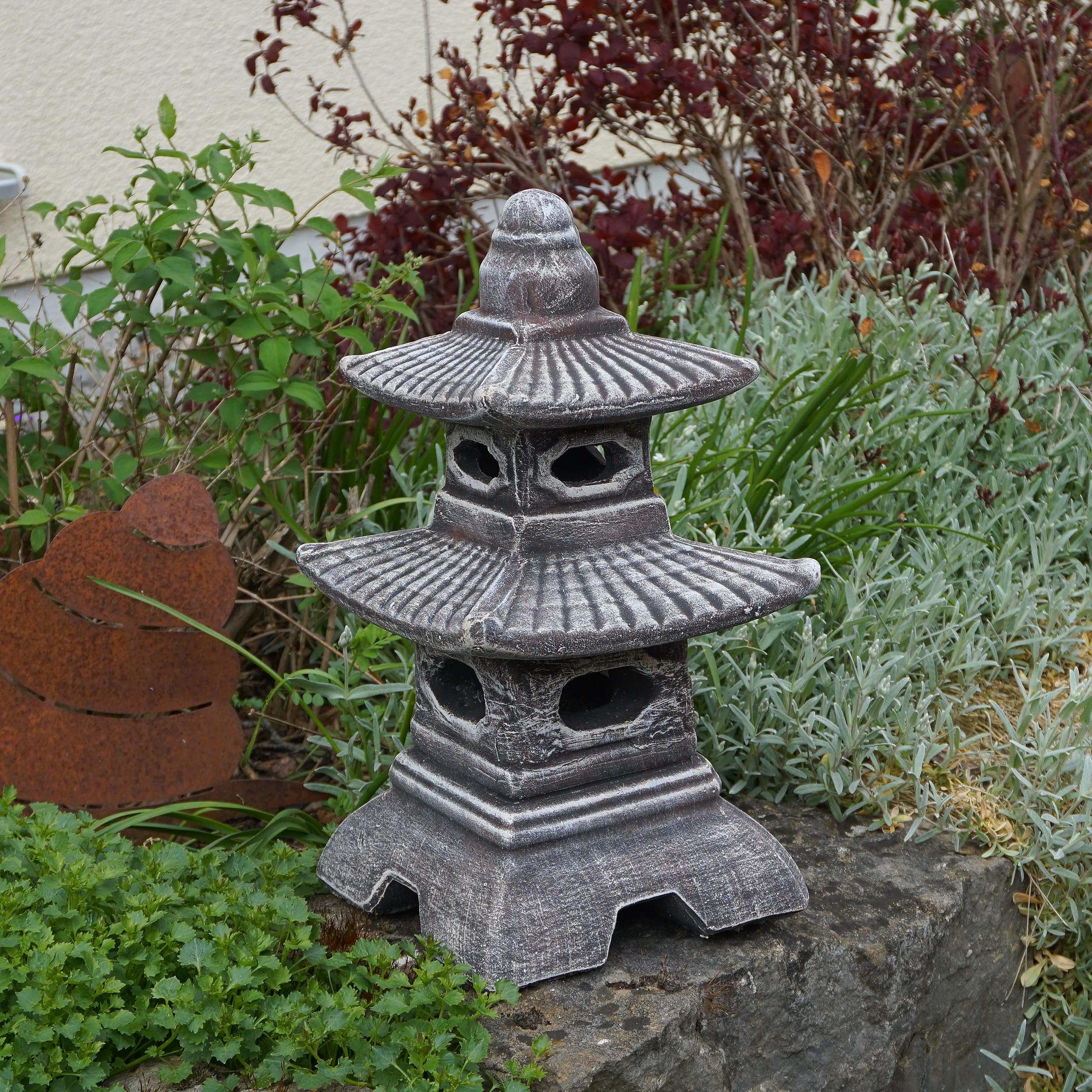 gartendekoparadies.de Pagode japonaise avec huit fenêtres, lanterne en pierre antique, hauteur 40 cm, 11 kg, multicolore, résistante au gel, pour l'extérieur