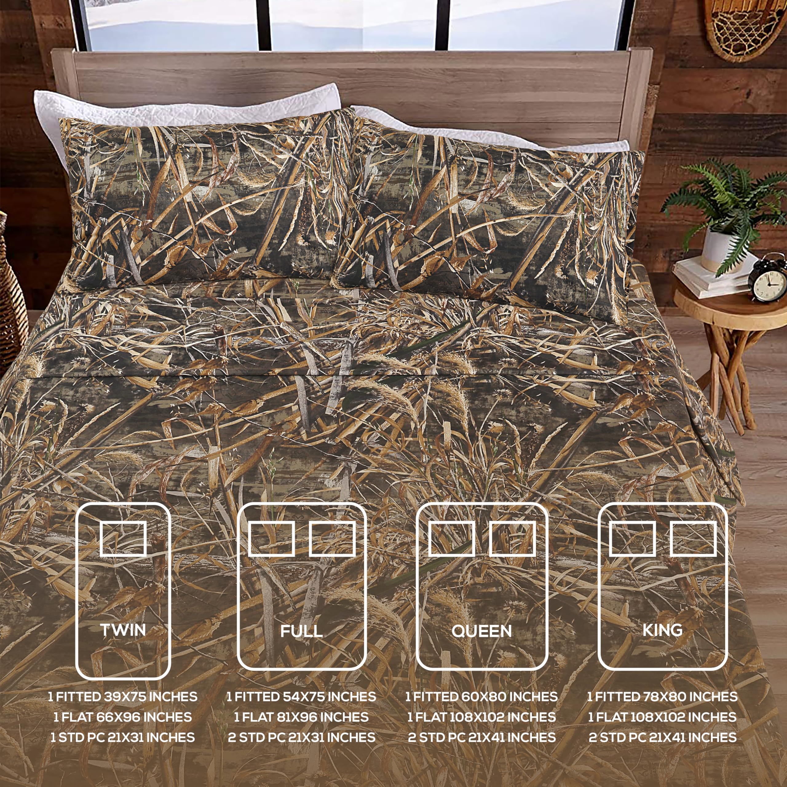 VISI-ONE Realtree Excape Bettlaken-Set – 3-teilig, Mikrofaser, Knitterfrei, 38,1 Cm Tief – Tarnmuster Für Jagd- & Western-Stil