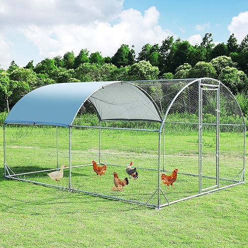 Miniatura 1 de Gallinero de metal grande mejorado con malla de alambre de triple soporte, corralito de pollo con cubierta resistente al agua y anti-UV, casa de