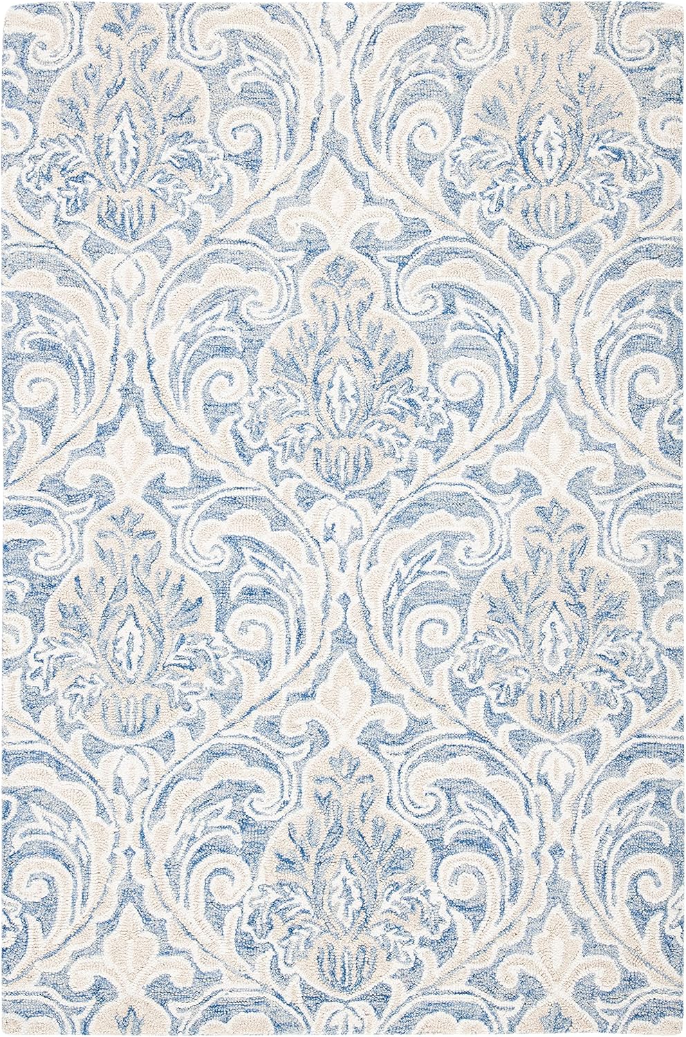 Ivory and Blue Handmade Wool Floral Area Rug, 11' x 15'