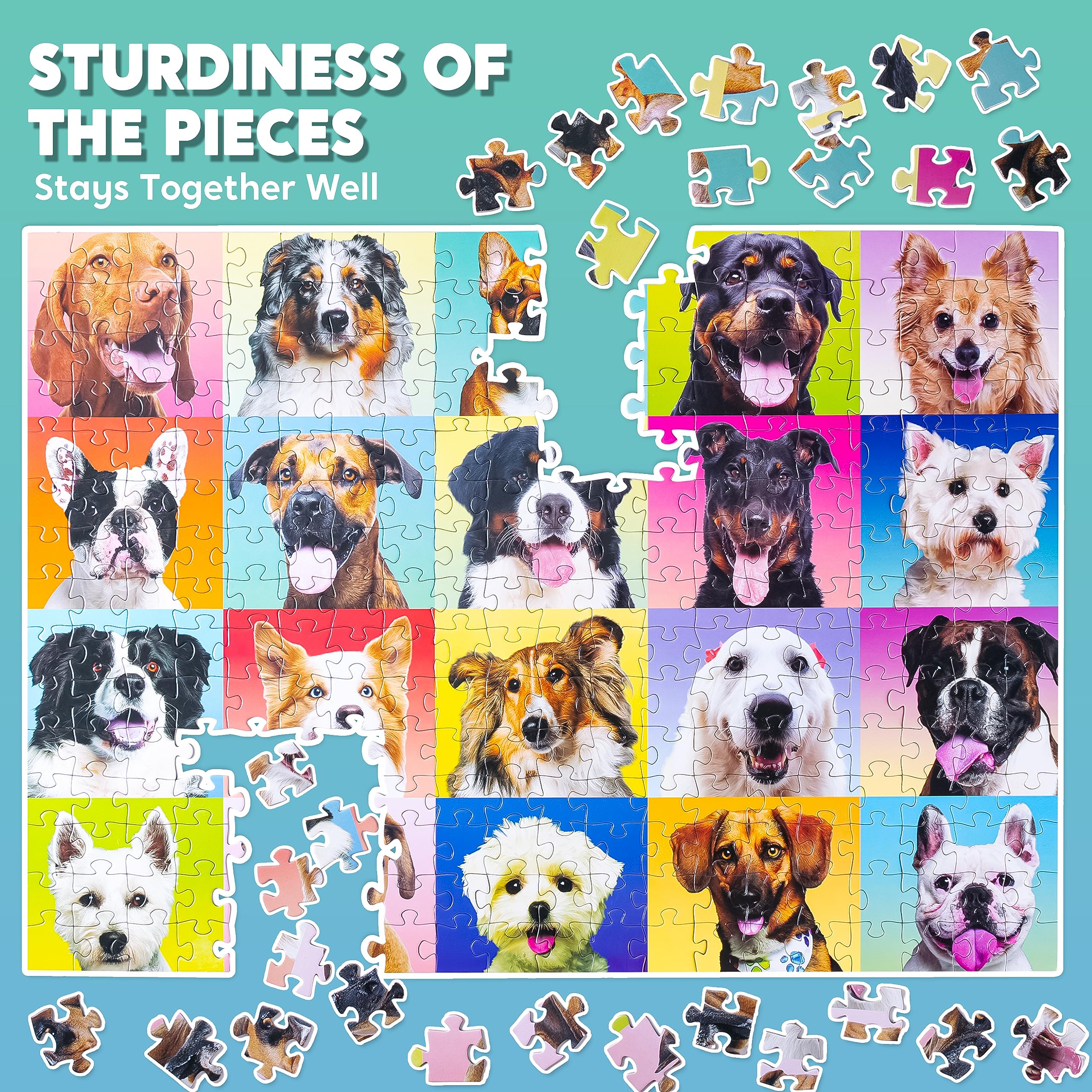 JOYIN 300 pcs Multicolor Dogs Puzzles, Jigsaw Puzzle for Kids and Adults(29" x 21"), Puppy Theme Puzzles for Teens, Collection Gift Home Art Decor - Image 6