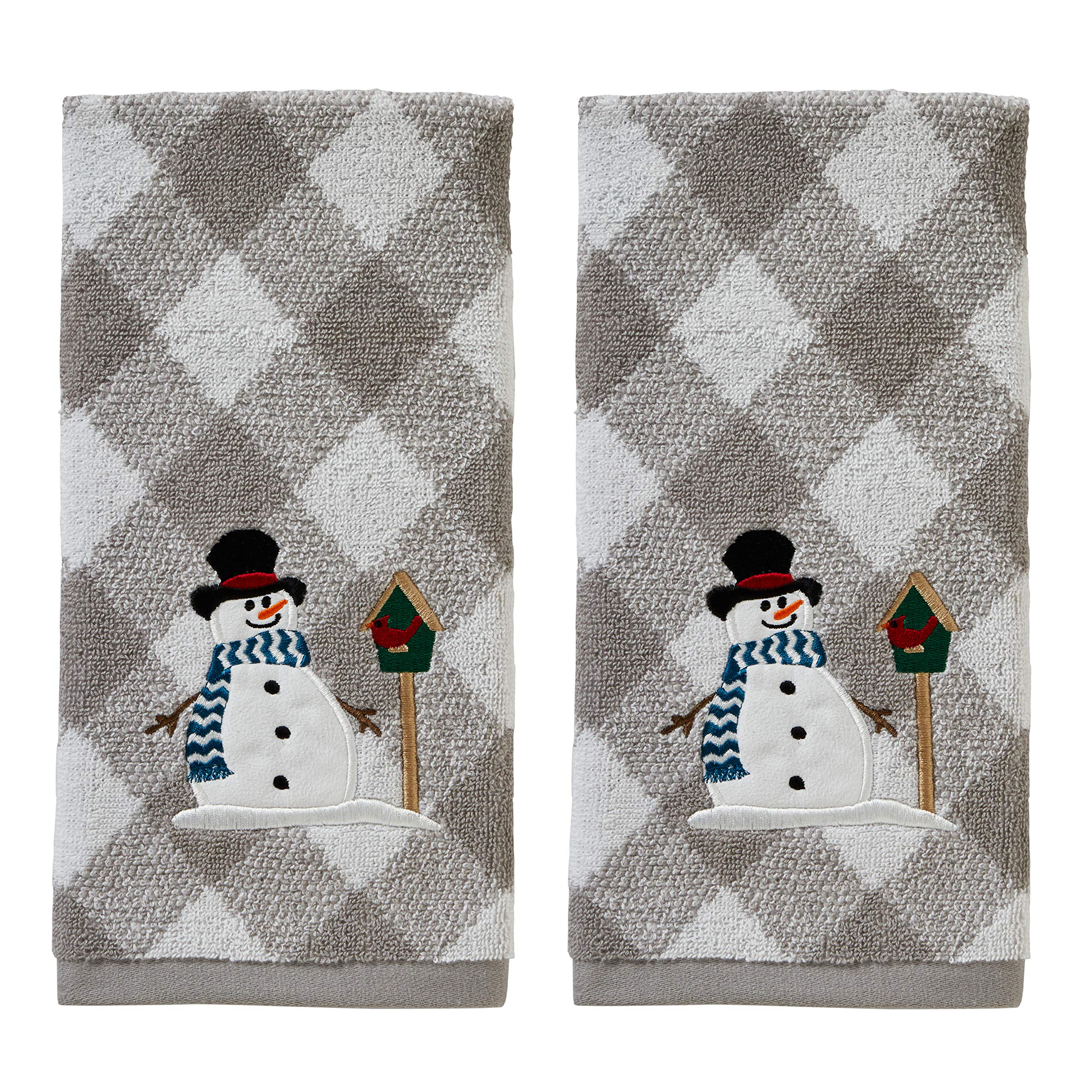 SKL Home Christmas/Winter Snowman & Birdhouse Hand Towel 2pc Set for Bath/Kitchen/Bar & Gift, Gray
