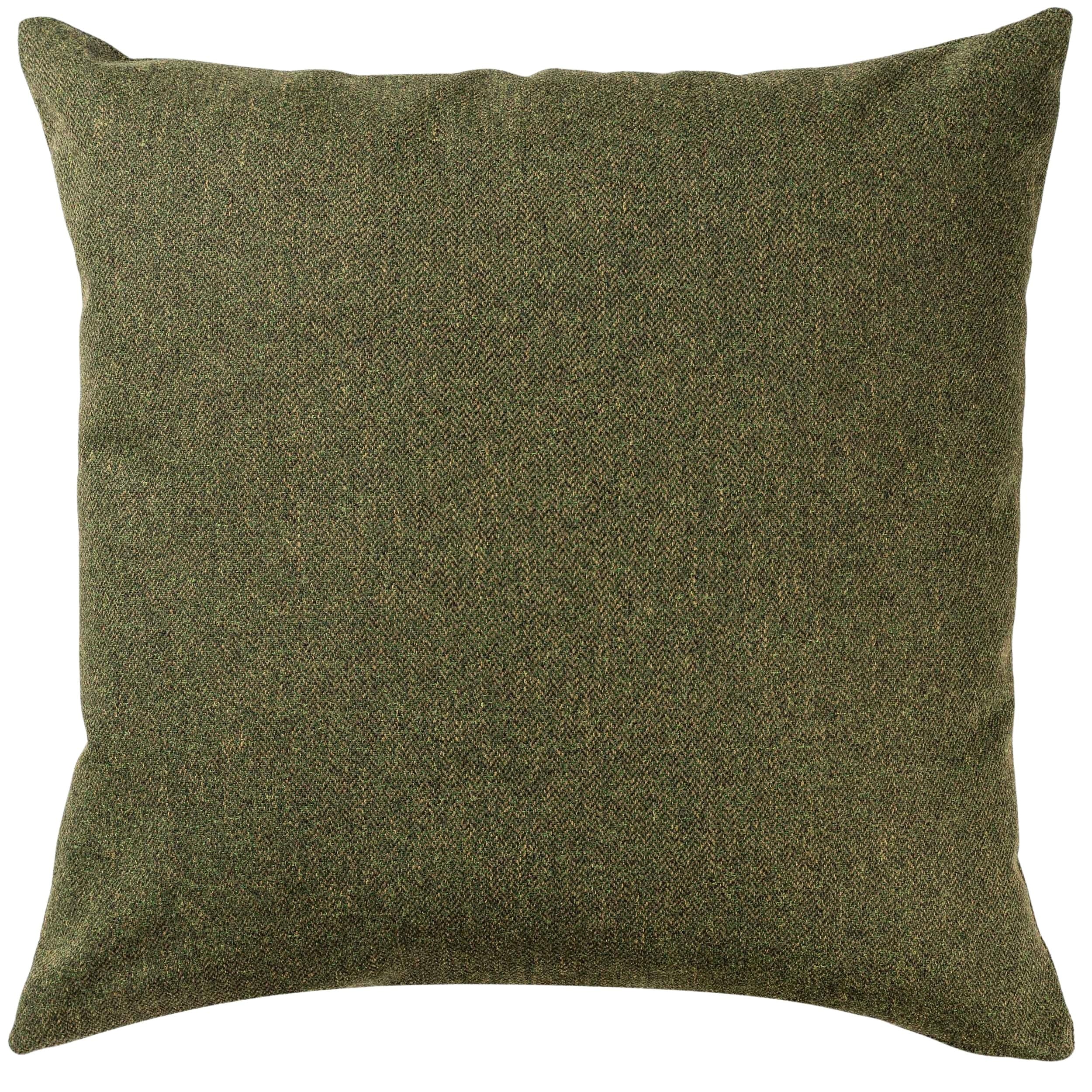 Linen Loft Classic Herringbone Tweed Extra-Large Cushion in Vintage Green. British Racing Green Traditional Check Design. 23x23 Square Cushion Cover