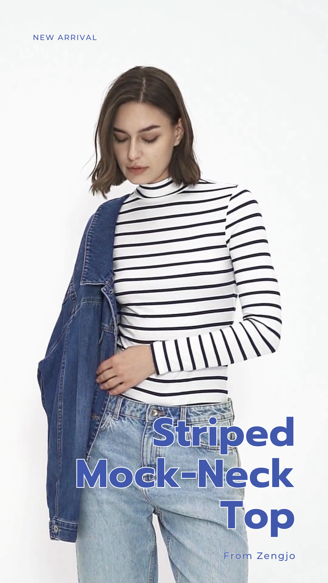 Zengjo Striped Long Sleeve Shirt Women (Black and White,XS) at