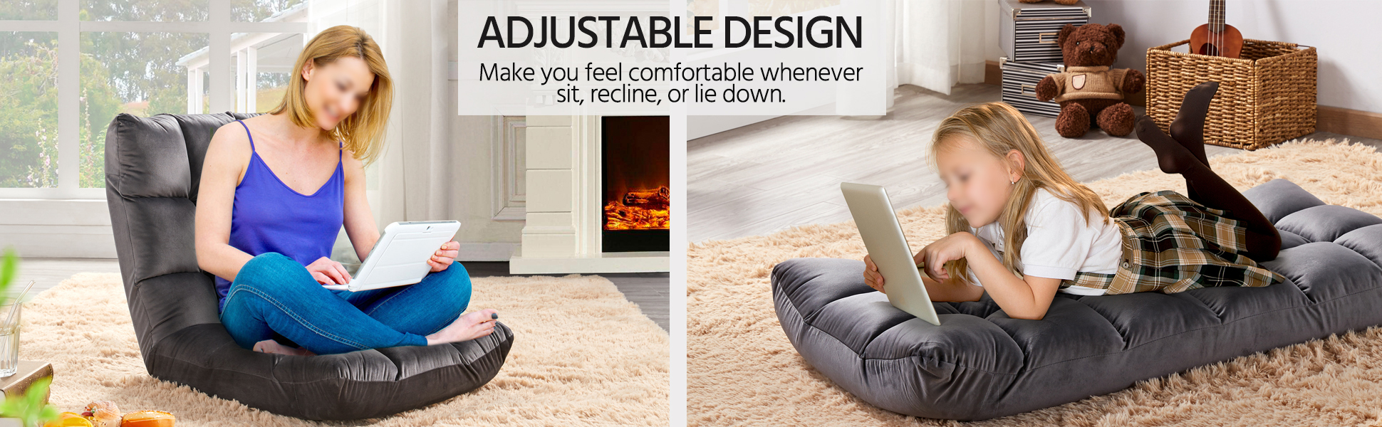 Sillón plegable de piso peluche gris miniatura 7