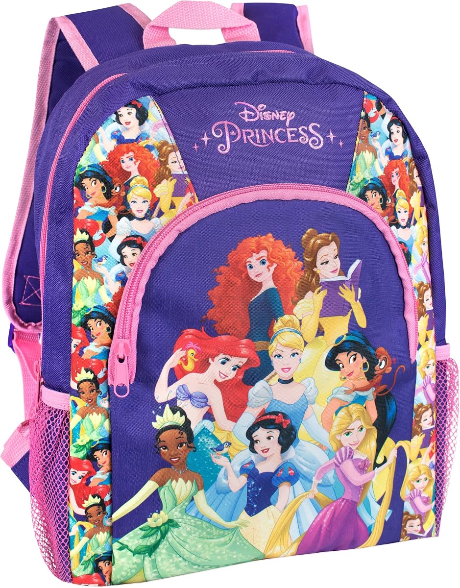 Princess Backpack, Preschool And Kindergarten Girls Backpacks, Snow White Cinderella Ariel And Rapunzel Backpack, School Bag For Kids, Purple One Size