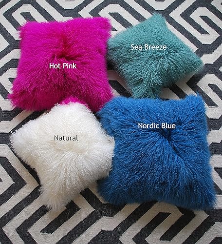 Miniatura 4 de SLPR Almohada de piel de cordero mongol beige de 24 x 24 pulgadas almohada decorativa neutra para sofá y cama, funda de almohada de piel de oveja