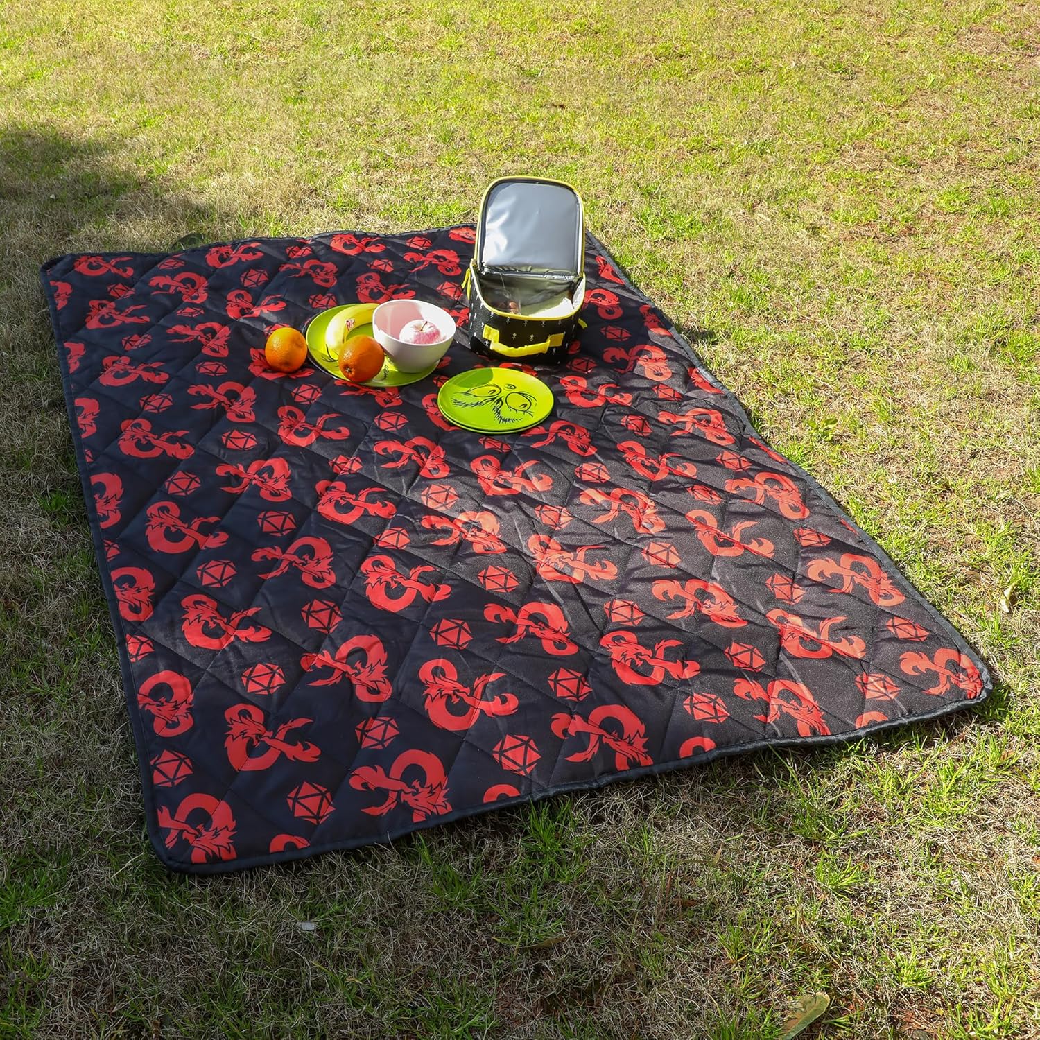 Bioworld Dungeons & Dragons Ampersand Logo AOP Black Waterproof Quilted Camping Picnic Outdoor Blanket