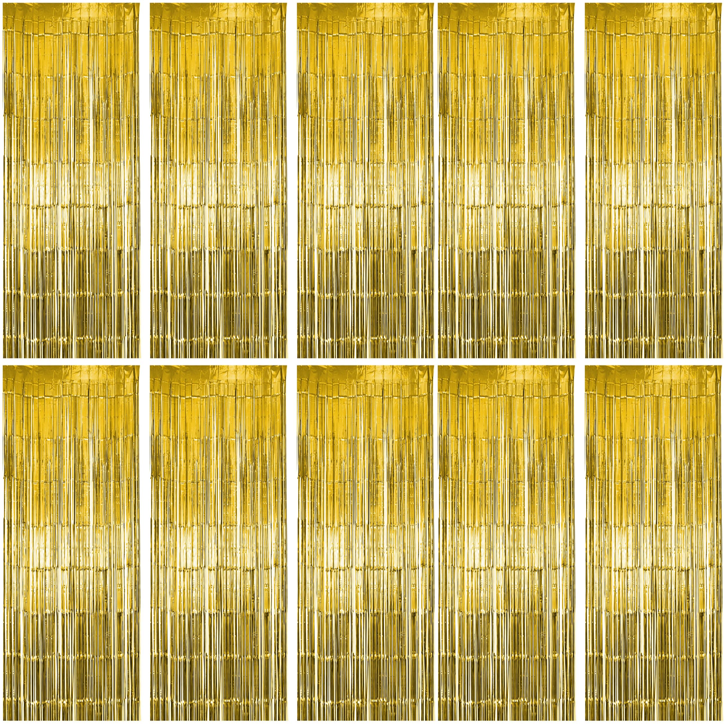 10 Pack Gold Fringe Curtain Party Backdrop, Gold Tinsel Backdrop, Decoration Supplies for Birthday, Holidays, Parties &amp; More