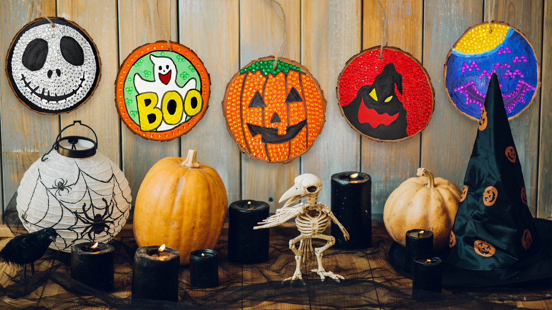 Kit De 7 Casitas De Madera Calabaza Halloween – Manualidad DIY Con Rotuladores Y Pedrería – Regalo Infantil