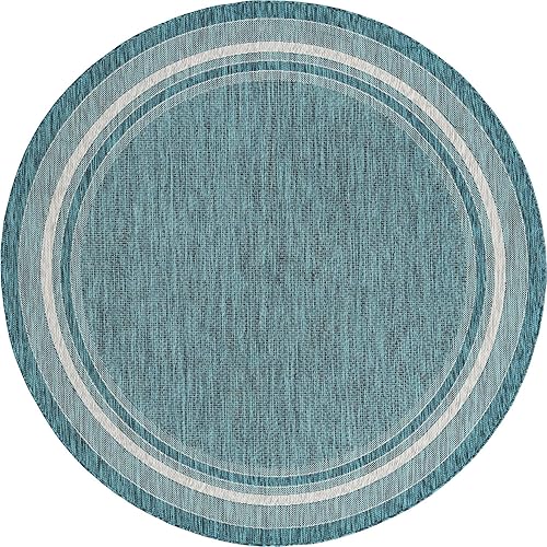 Vista 268 de Unique Loom - Colección Outdoor Border - Tapete para exteriores de borde suave - 5 pies 3 pulgadas x 8 pies, rectangular, azul/marfil azu/marfil