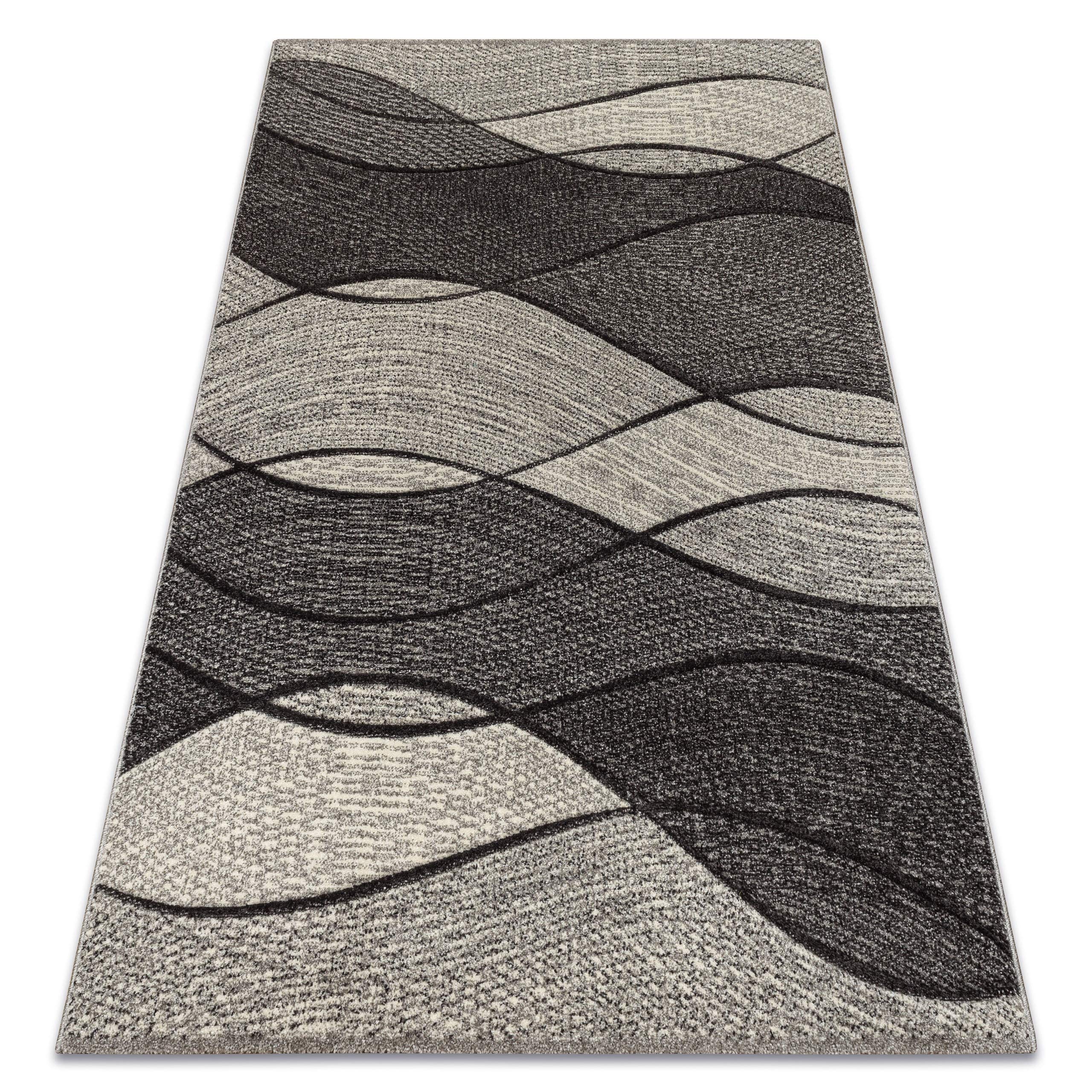 Tapis Feel Vagues Design Moderne, pour Chambre, Salon, Gris/Anthracite/crème 80x150 cm